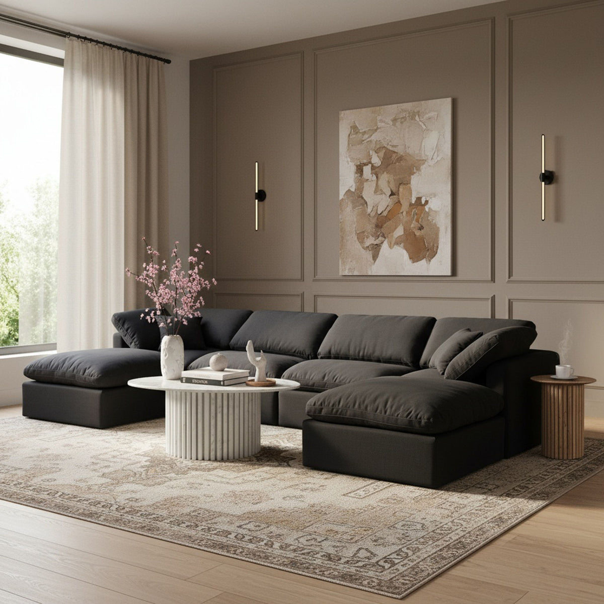 Indulge - Linen 6 Piece Modular Double Chaise Sectional