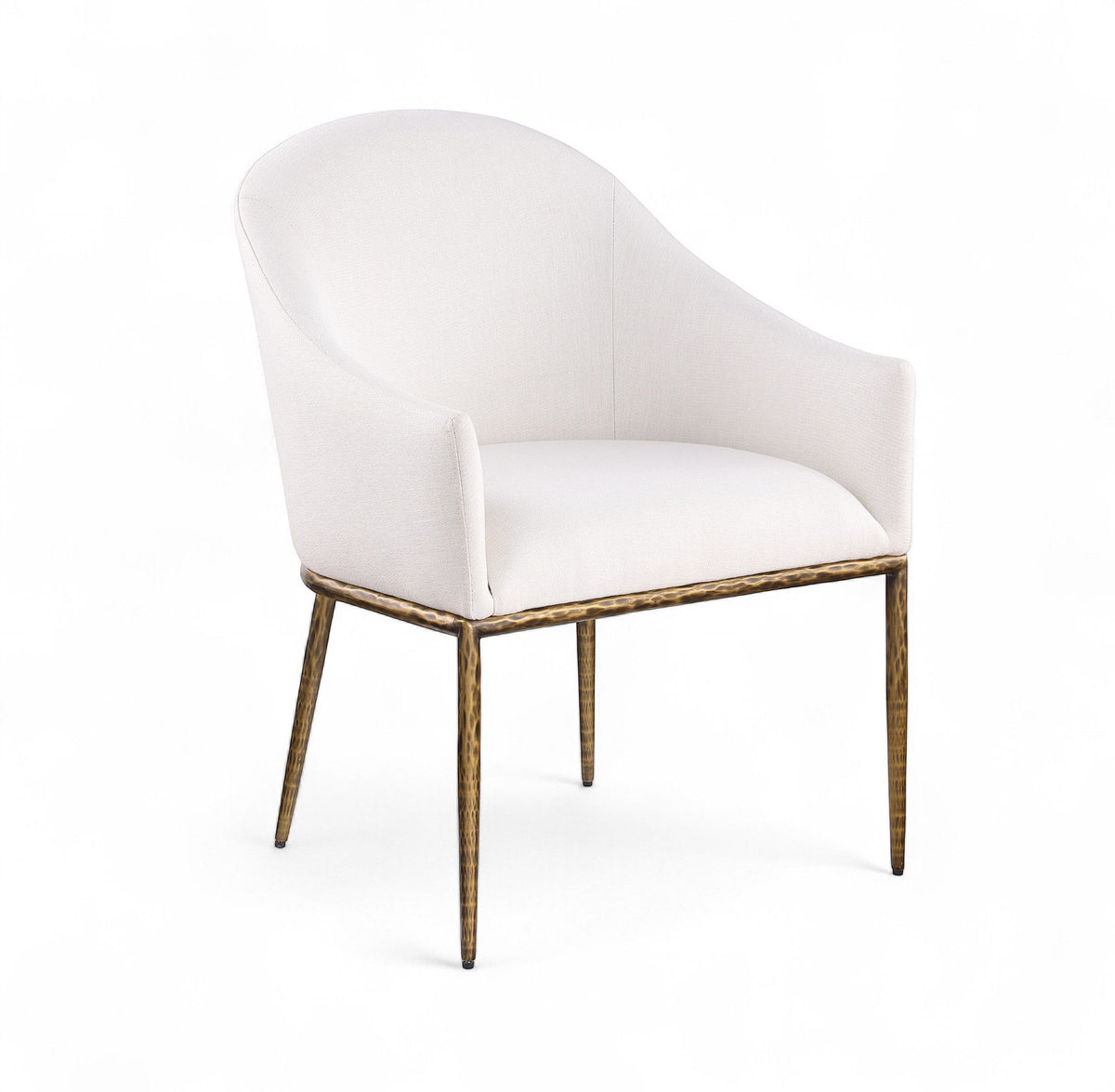 Ferro - Linen Textured Performance Fabric Upholstered Dining Arm Chair - Cream / Brushed Gold