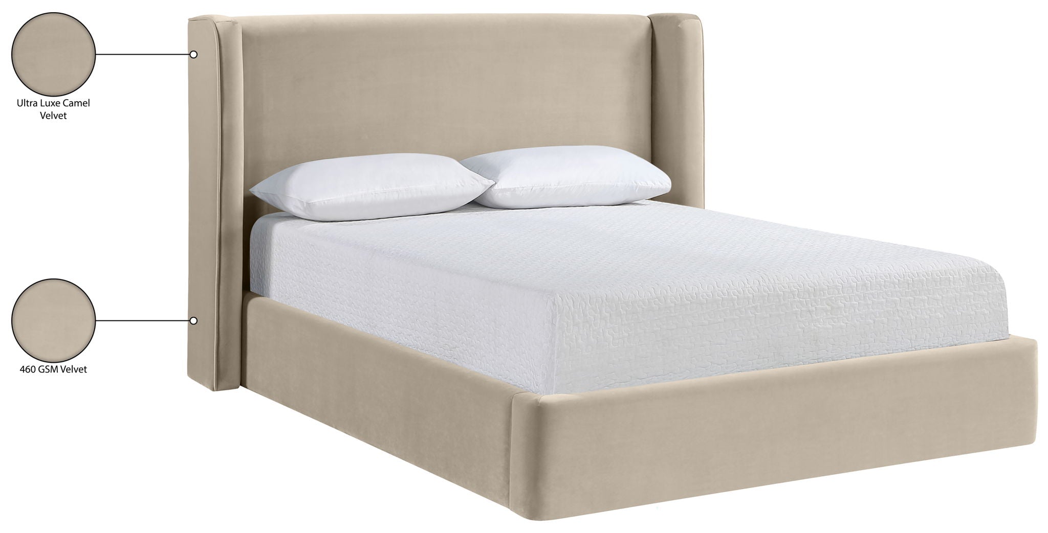 Kendall - Velvet Upholstered Bed - Cream