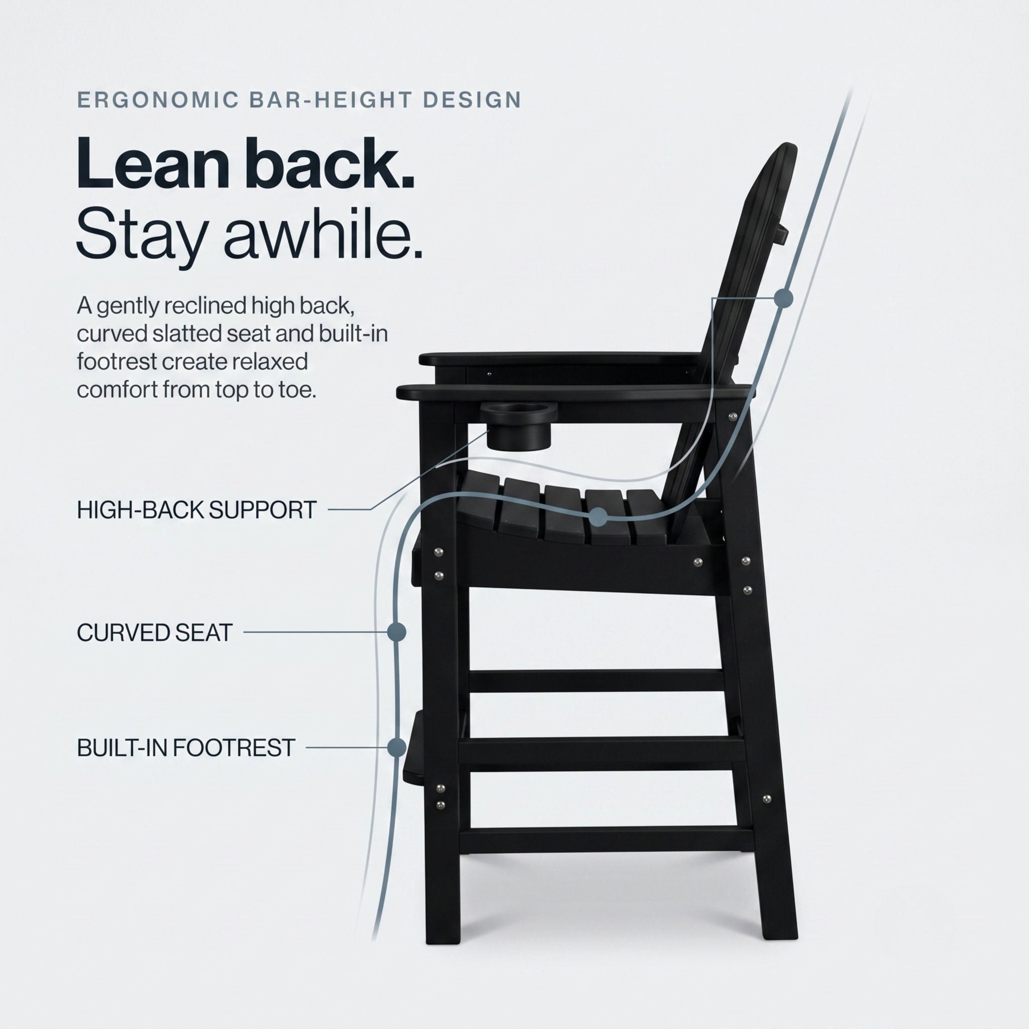 Bar Height Adirondack Chair With Cup Holder And Armrests