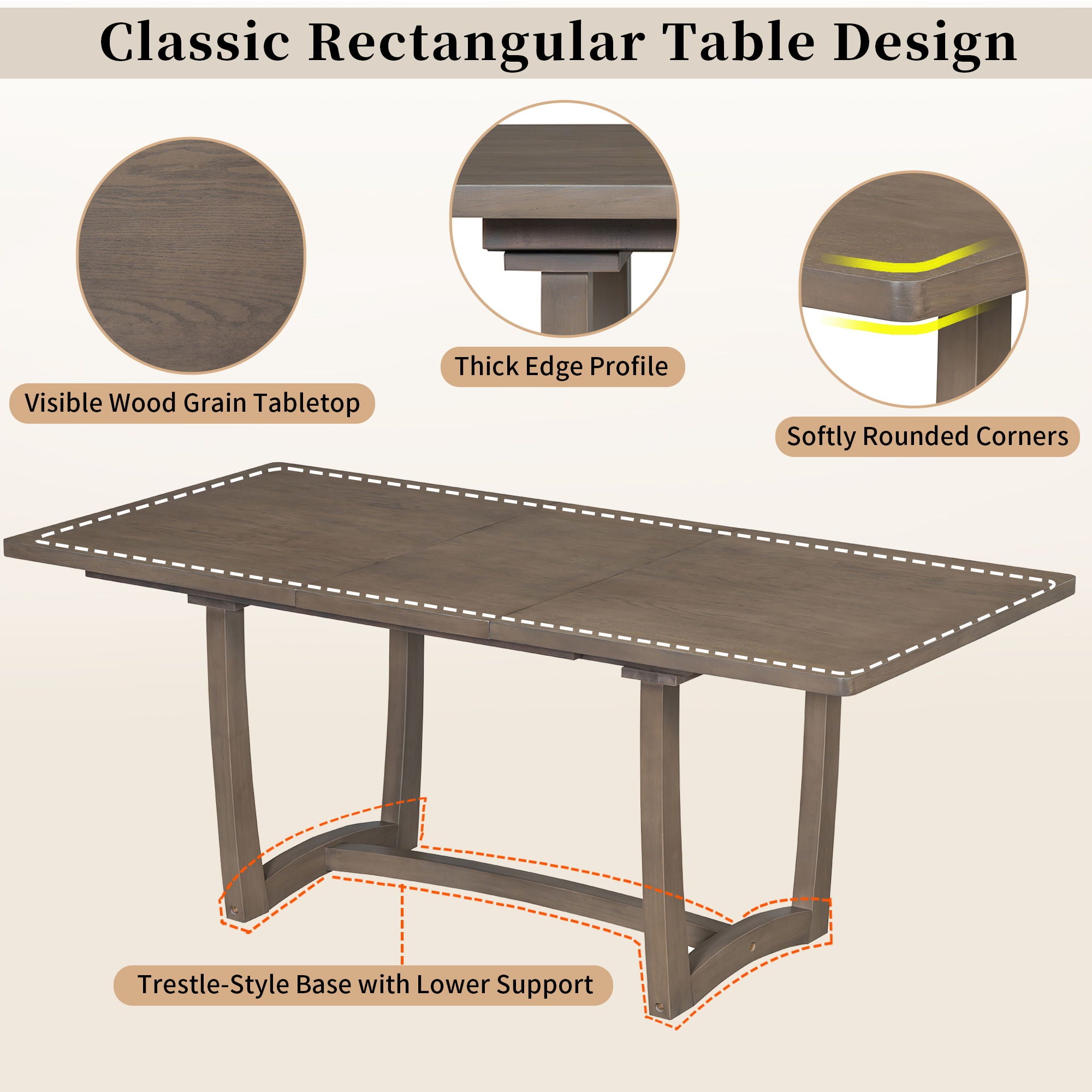 Rectangular Extendable Dining Table Set With 6 Upholstered Chairs