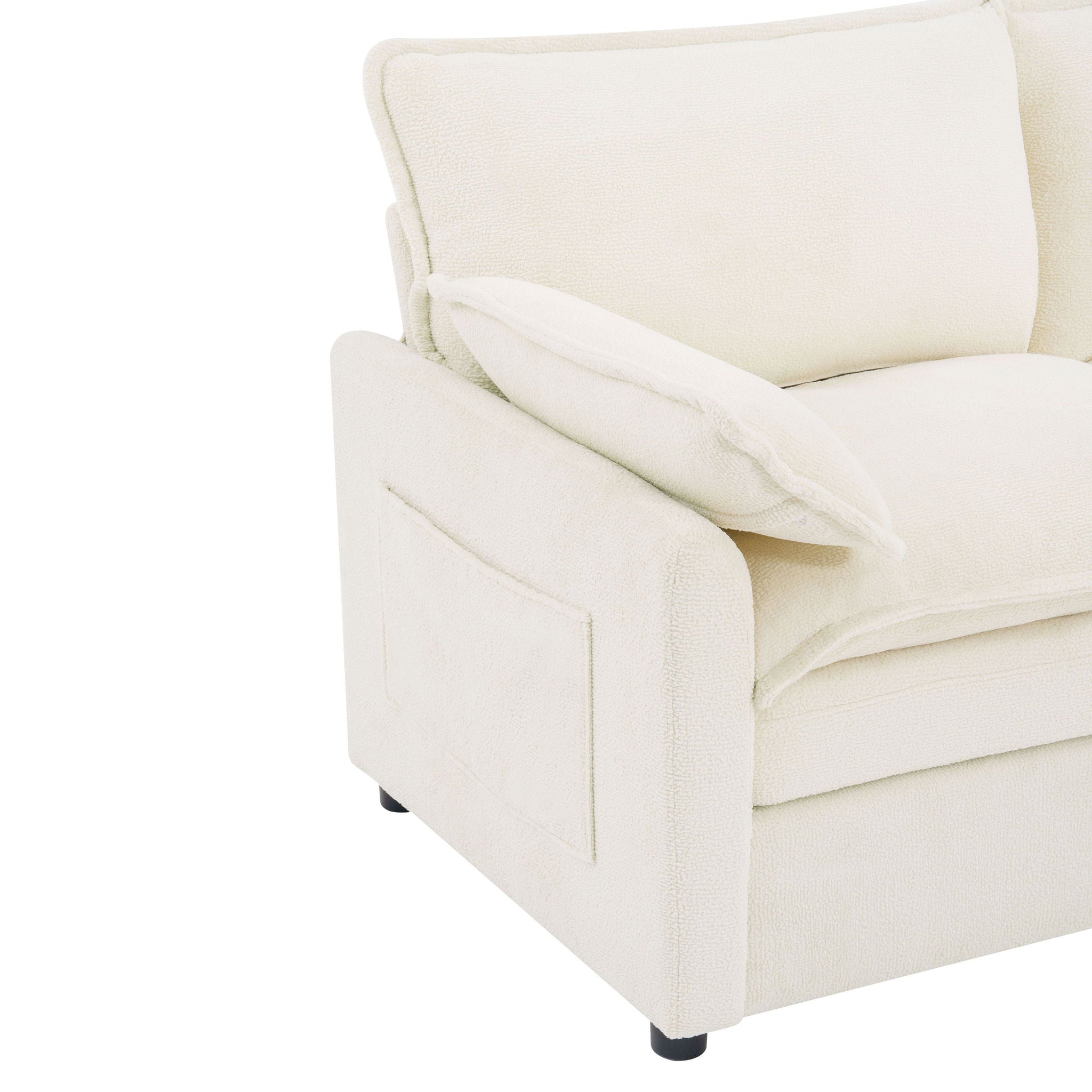 Modern Sofa Set With Double Layer Cushion And Side Storage Pockets