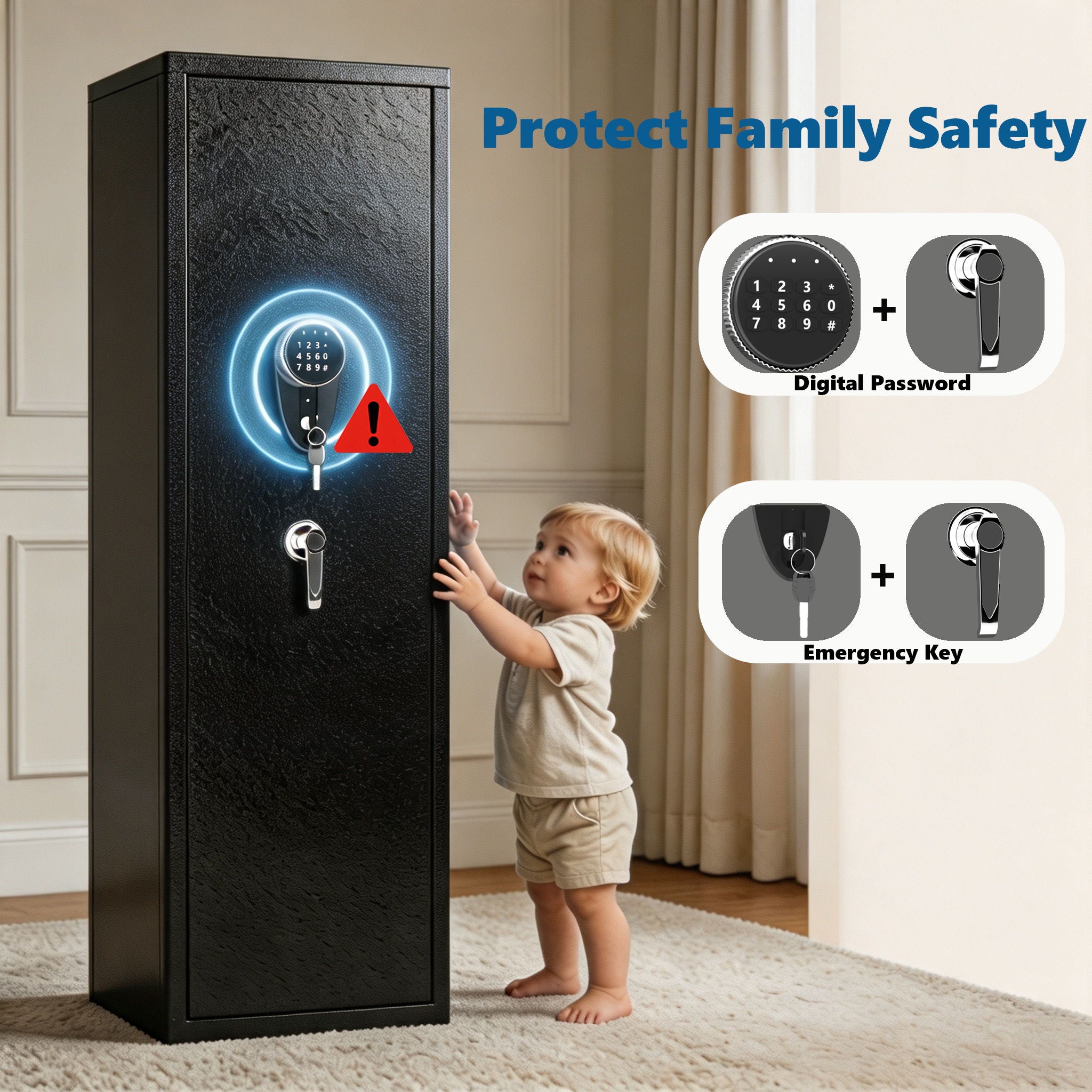 Gun Safe For Rifles & Handguns, Keypad Lock Security Storage Cabinet - Black