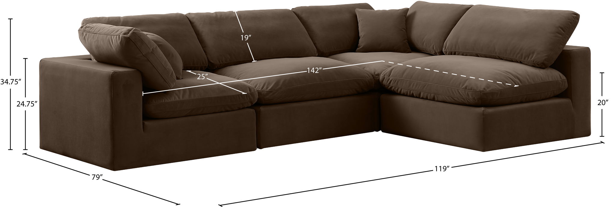 Comfy - 4 Piece Velvet Modular Armless Sectional