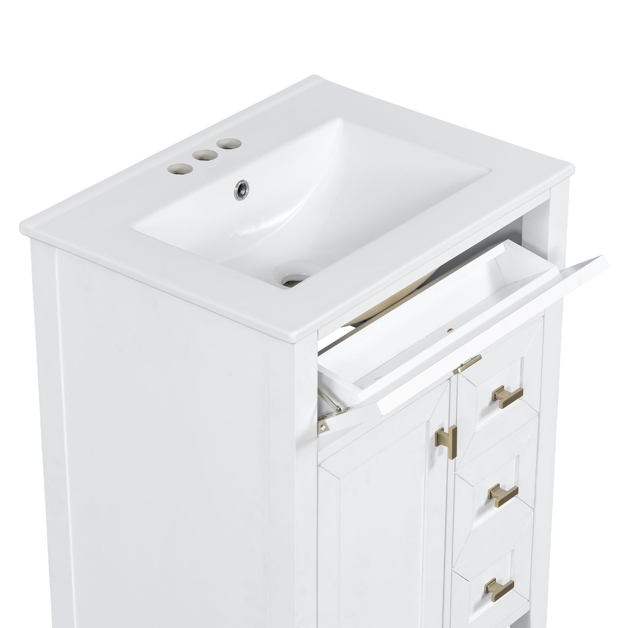 Bathroom Vanity With Sink, 3 Drawers & Cabinet With 2 Tier Door Storage Rack, Soft Close Doors & Drawers