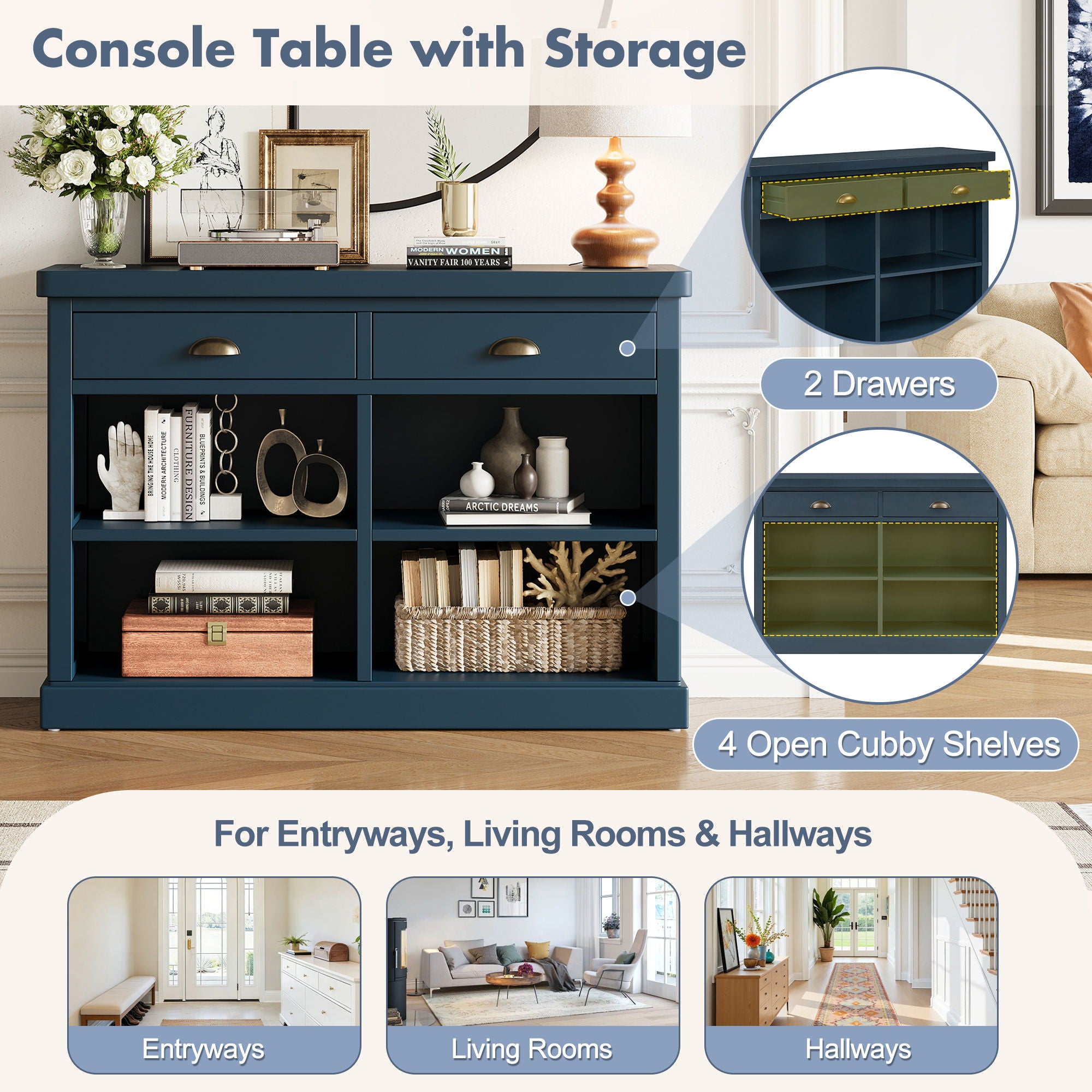 Console Table With 2 Drawers And Open Shelves