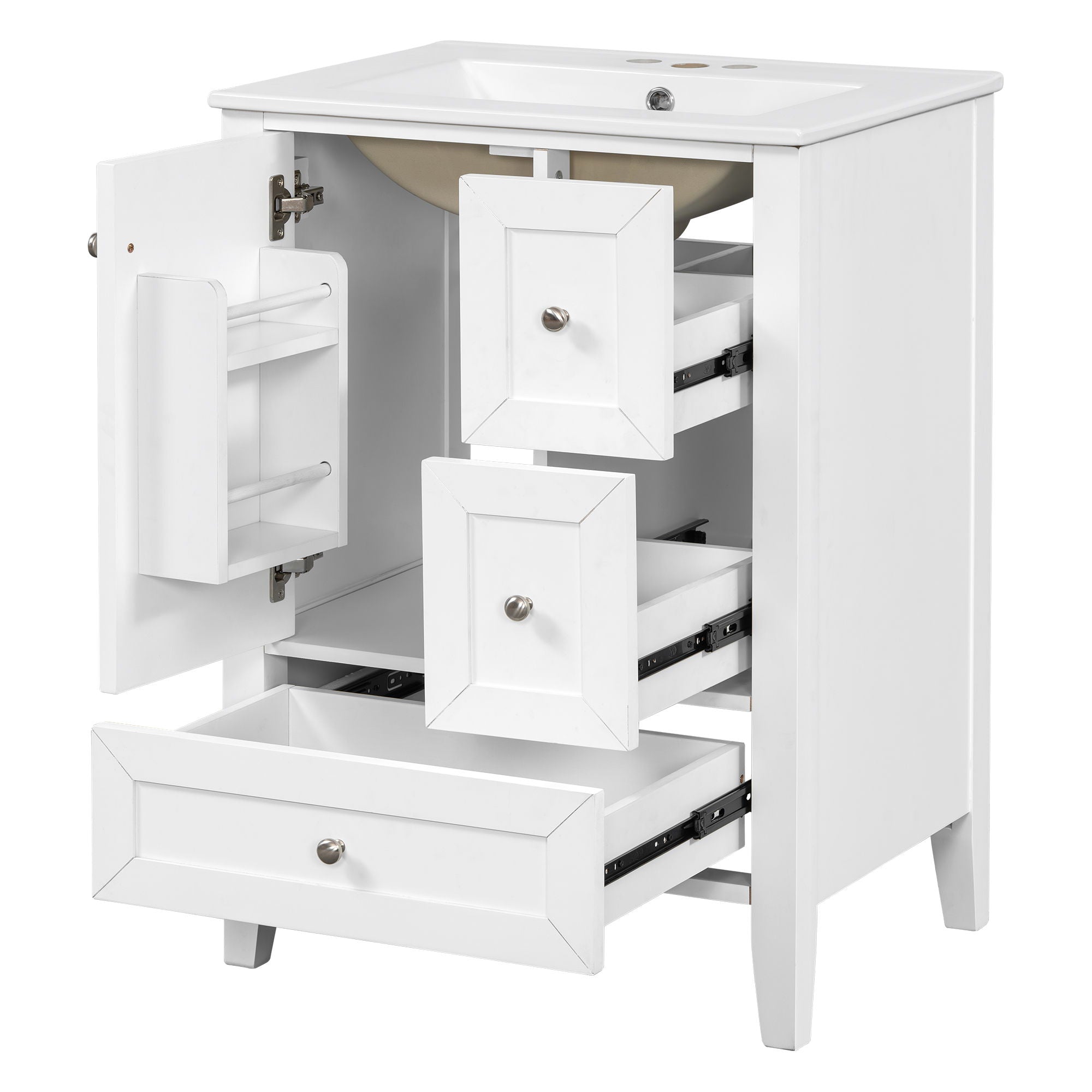 Modern Bathroom Vanity With Sink, Freestanding Cabinet With Drawers And Shelves