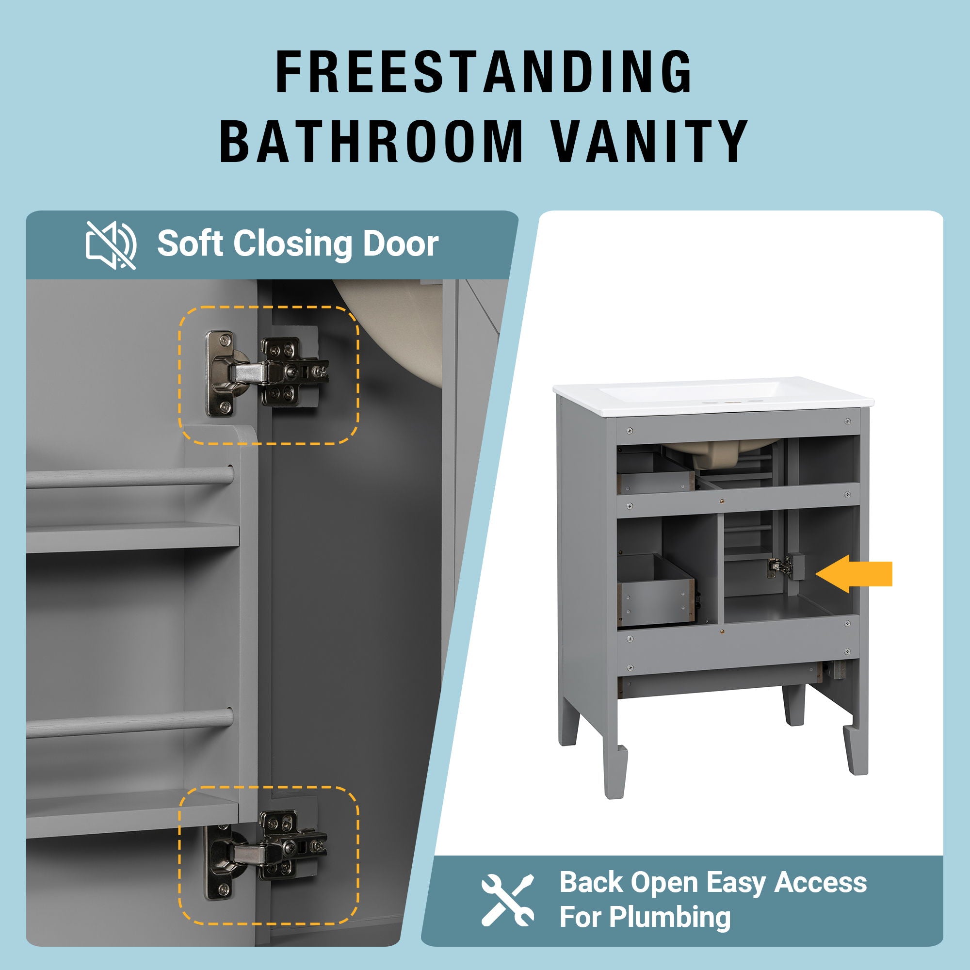 Modern Bathroom Vanity With Sink, Freestanding Cabinet With Drawers And Shelves