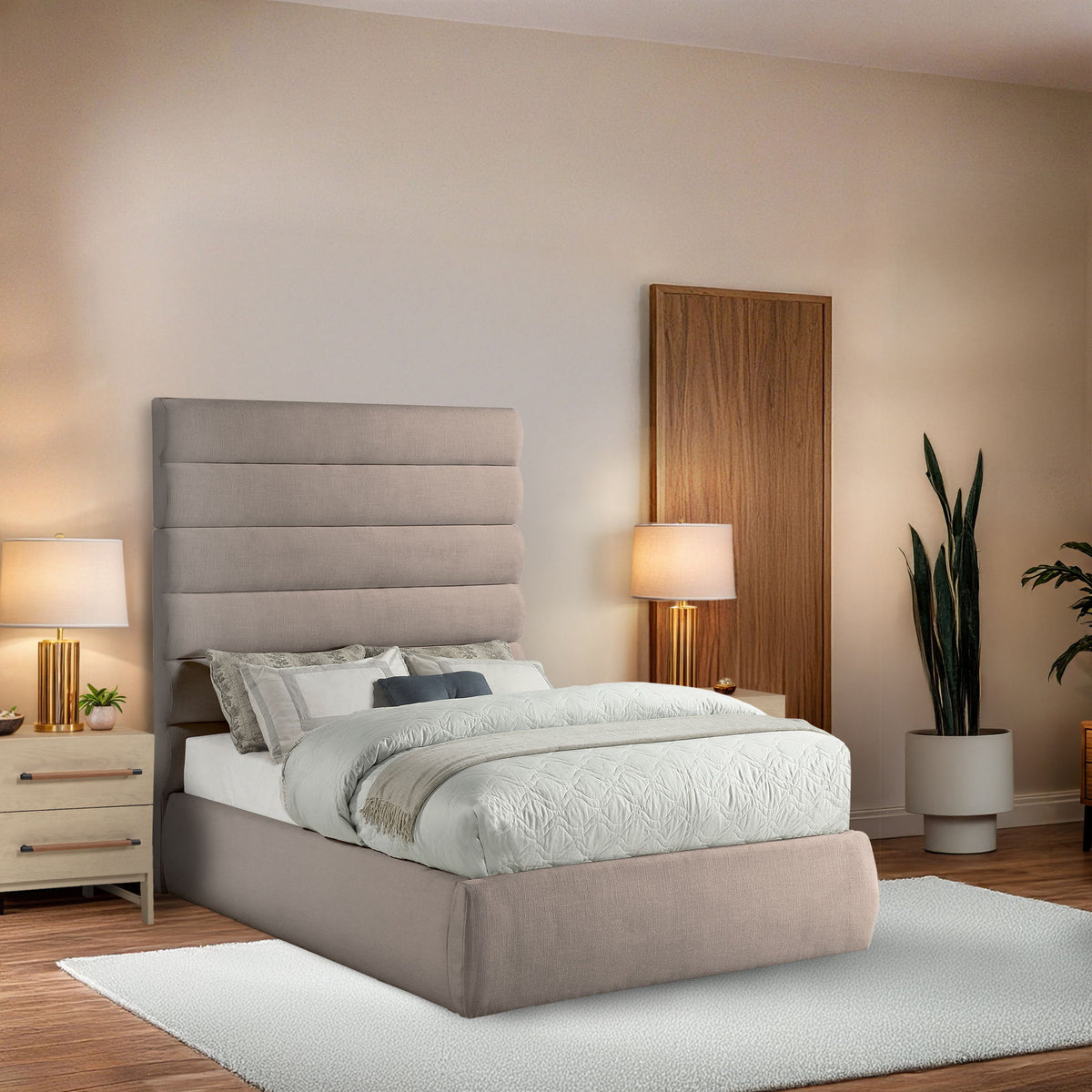 Adam - Linen Fabric Bed With 70.5" Headboard