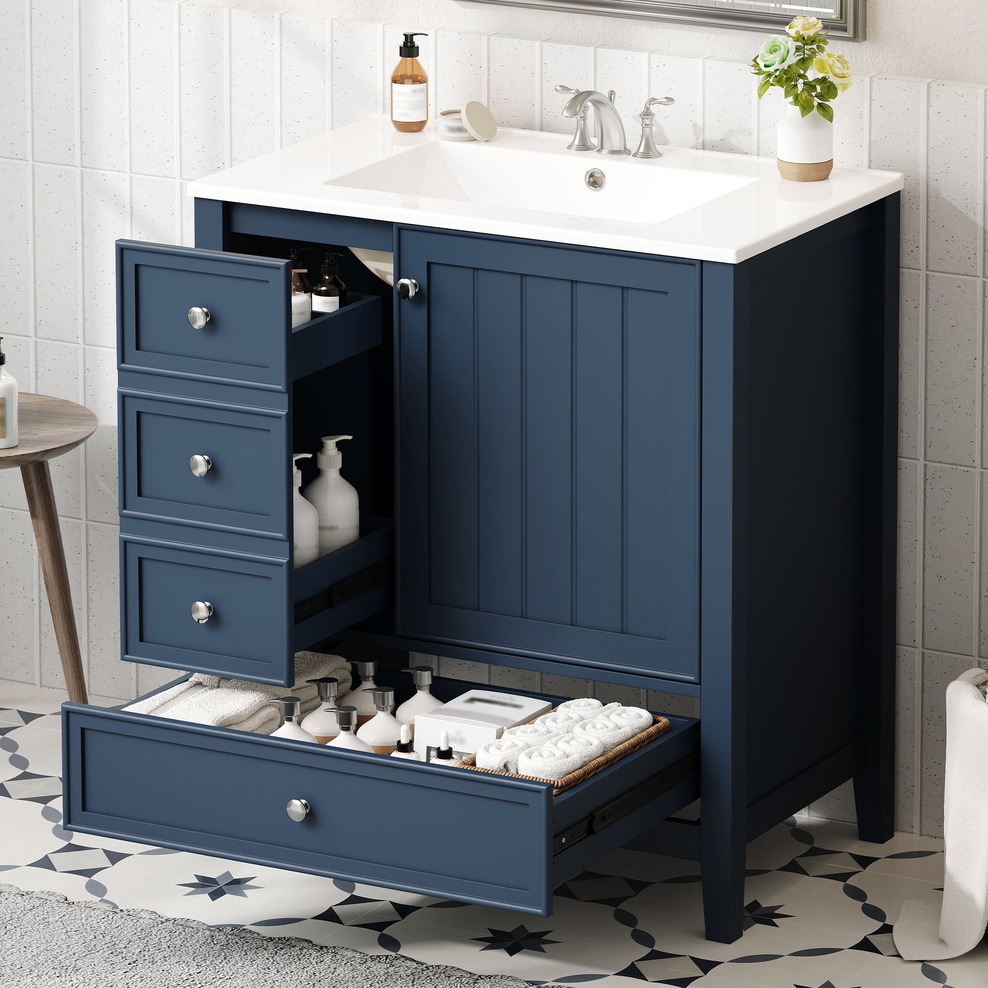 Modern Bathroom Vanity With Sink, 1 Cabinet & 3 Drawers