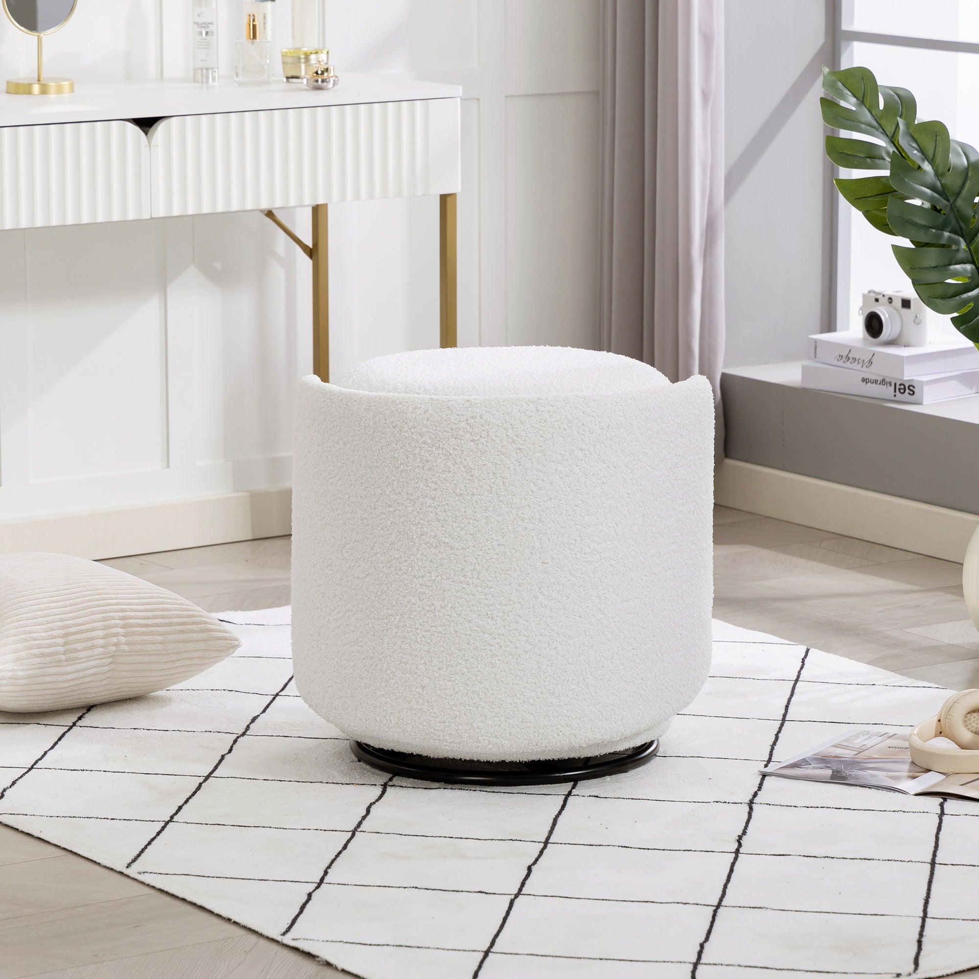 Barrel Chair & Built In Storage, 360° Swivel - Beige