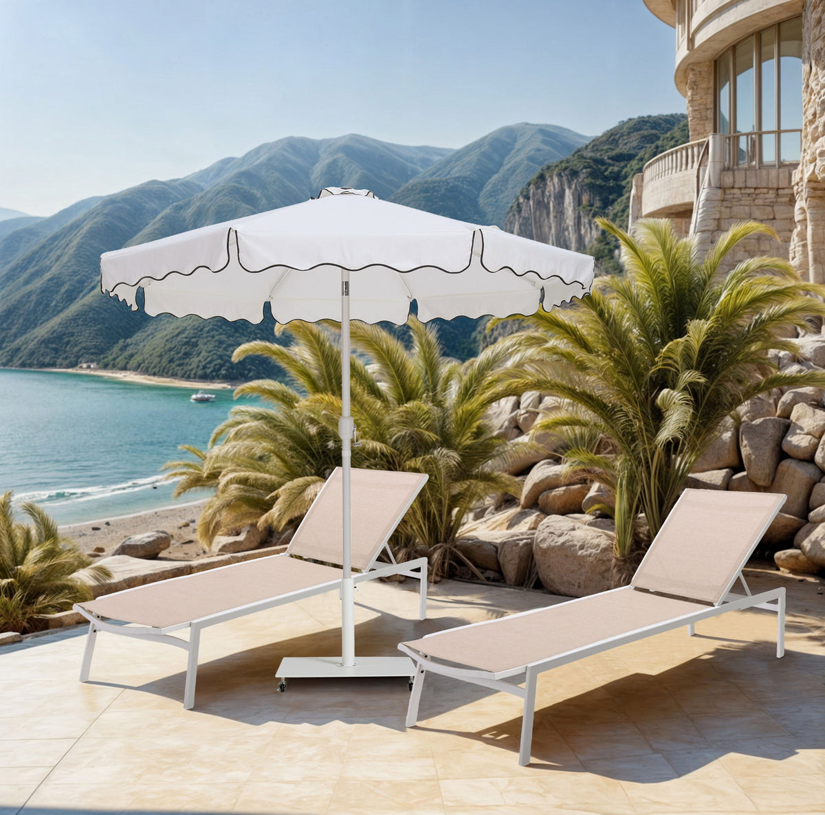 Amalfi - Aluminum Patio Umbrella - White Base / White Pole