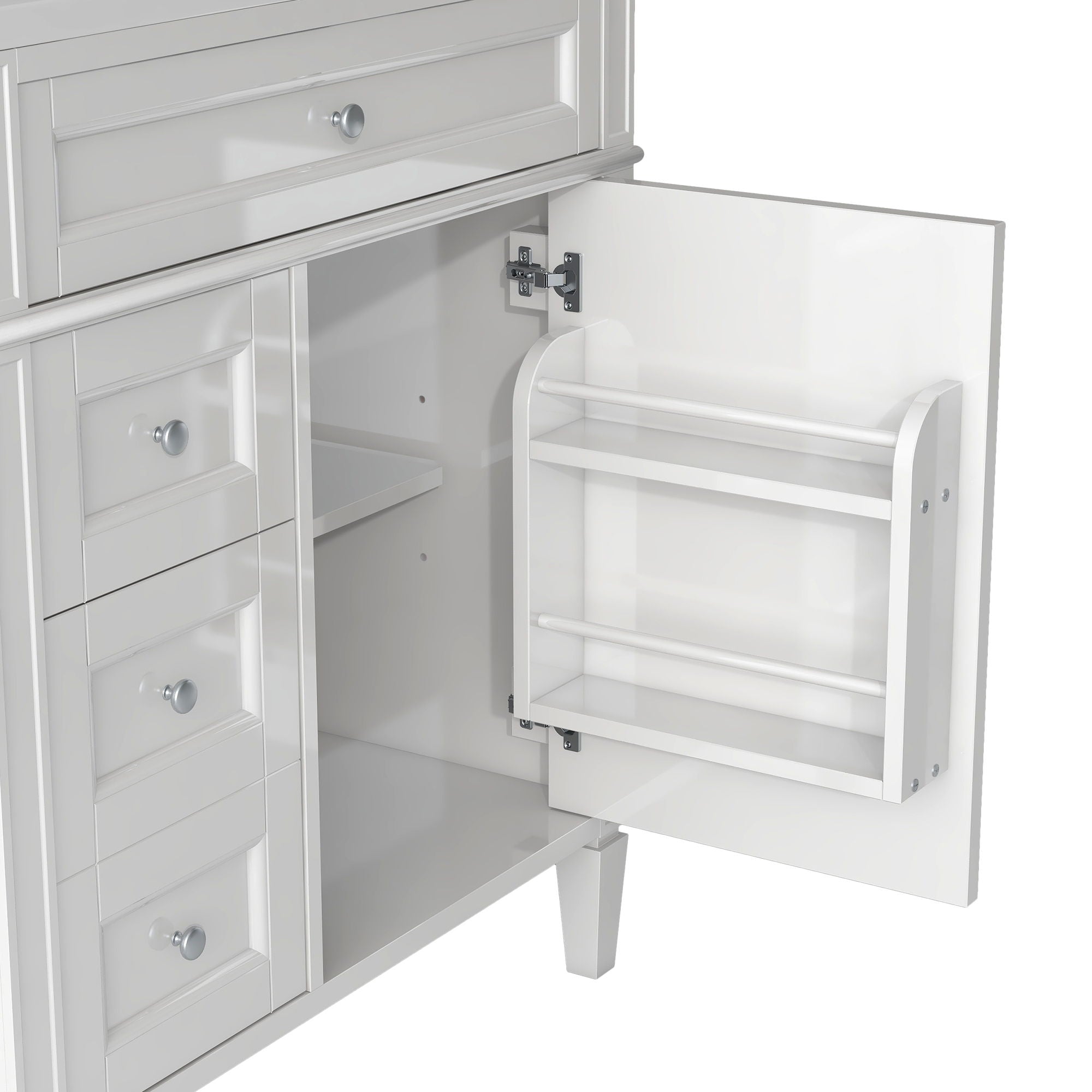 Bathroom Vanity With Medicine Cabinet, Royal Mirror Cabinet, Modern Bathroom Storage Cabinet With 2 Soft Closing Doors And 4 Drawers