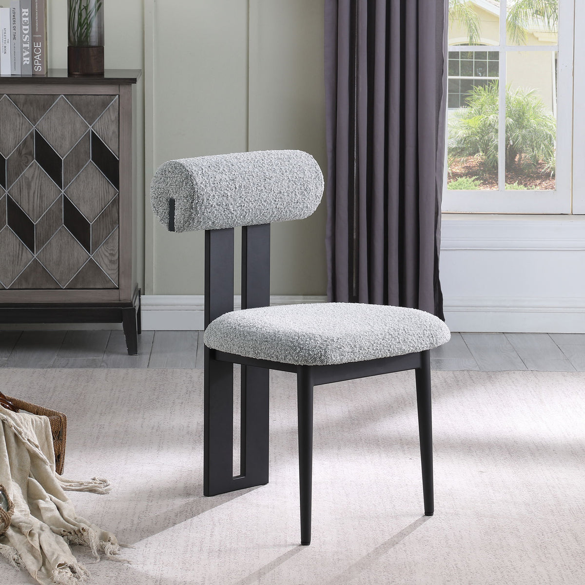 Dario - Boucle Dining Chair With Black Frame (Set of 2)
