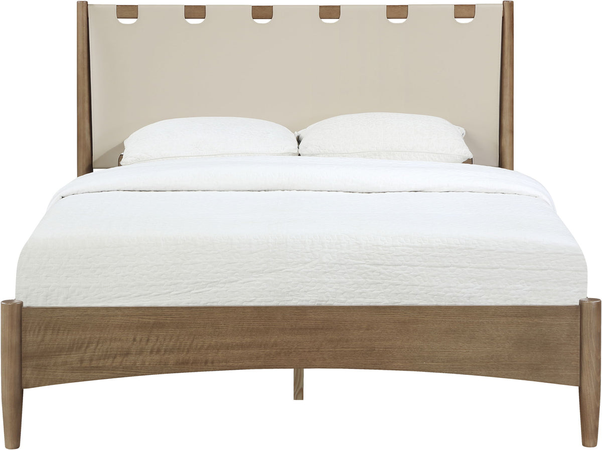 Santos - Vegan Leather Headboard And Wood Bed - Waxed Brown Frame