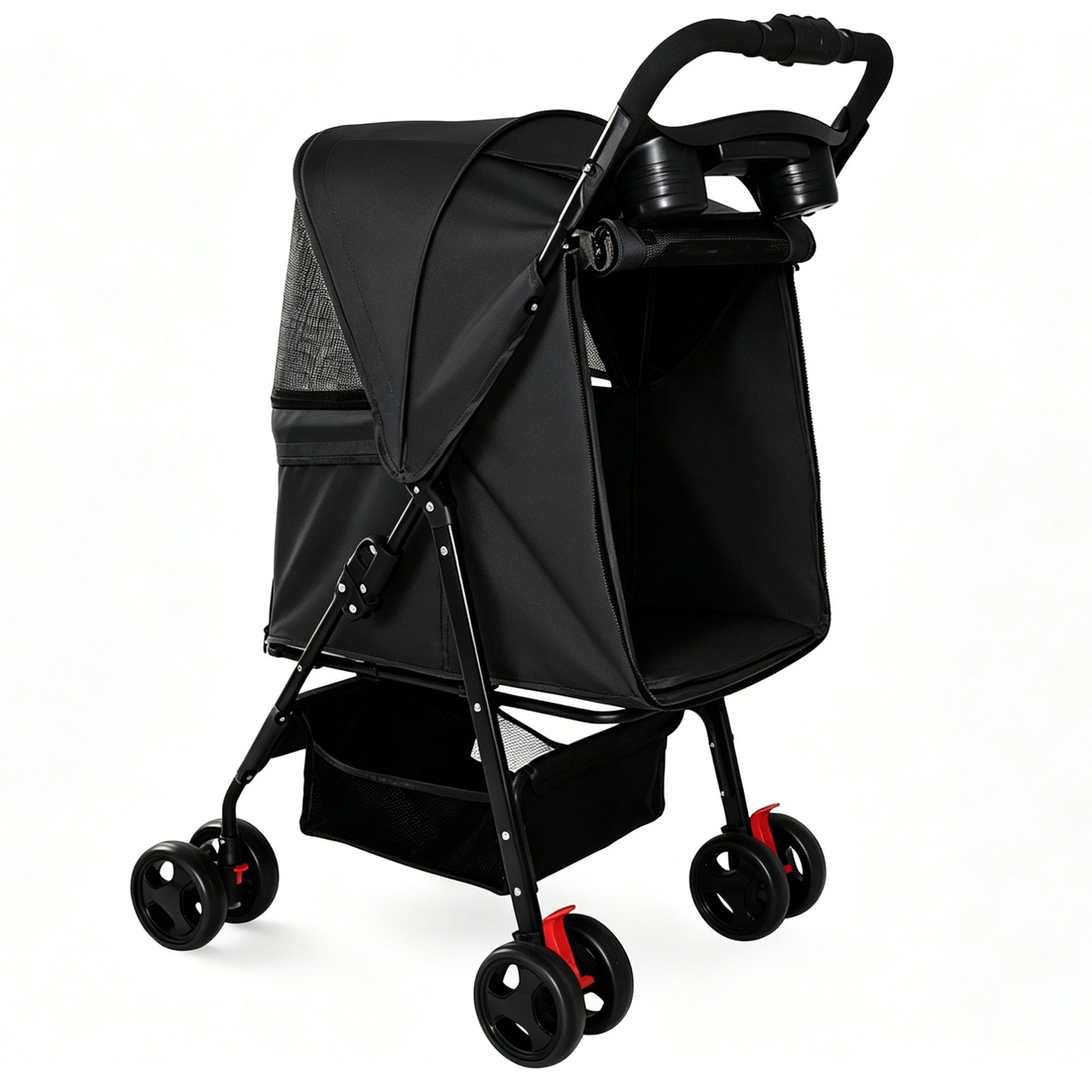 Foldable Pet Stroller For Small Dogs And Cats With Multi Functional Tray