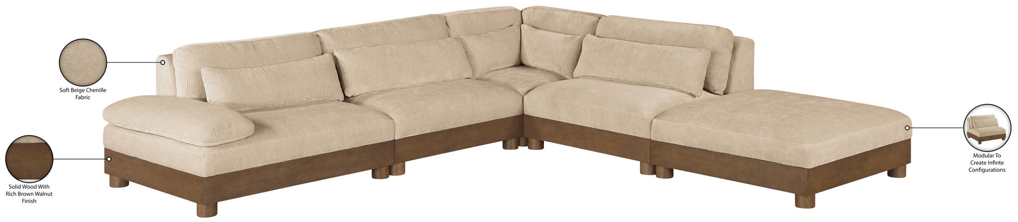 Turin - Chenille Fabric Upholstered Modular Sectional - Beige
