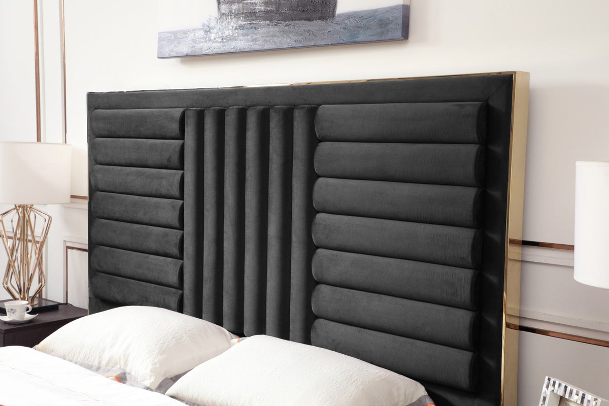 Daystar - Modern Dark Brown Velvet & Gold Bed