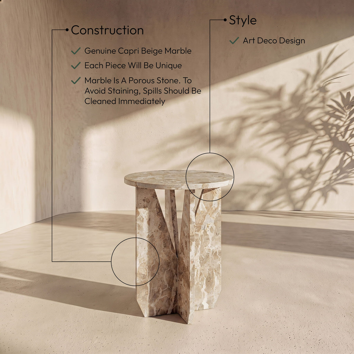 Alba - Genuine Marble End / Side Table