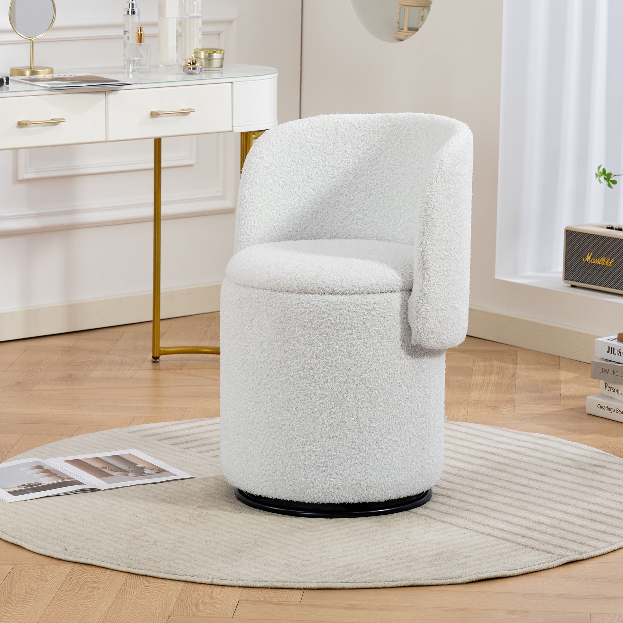 Barrel Chair & Built In Storage, 360° Swivel - Beige