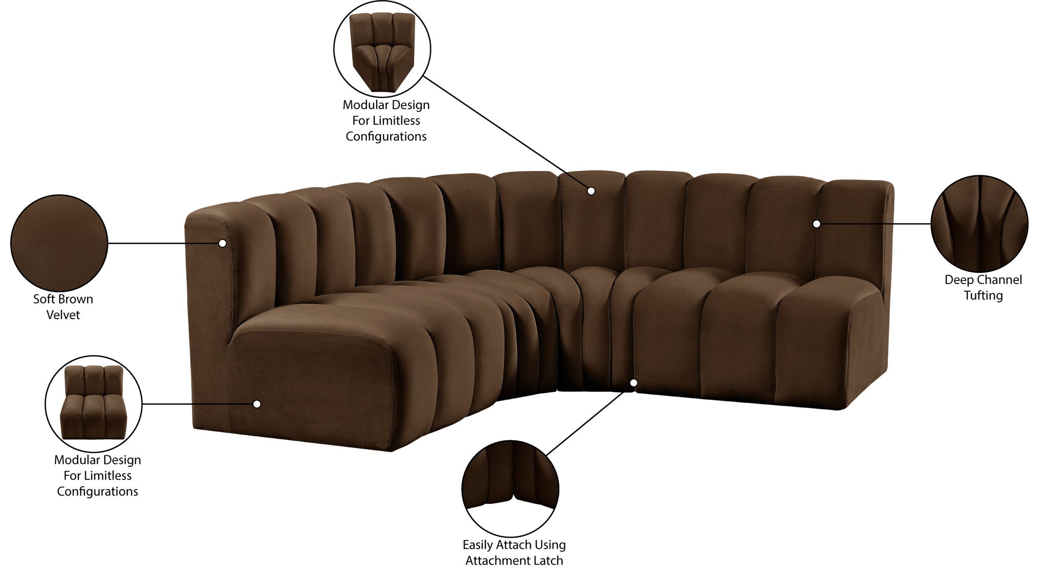 Arc - Velvet 4 Piece Corner Modular Sofa
