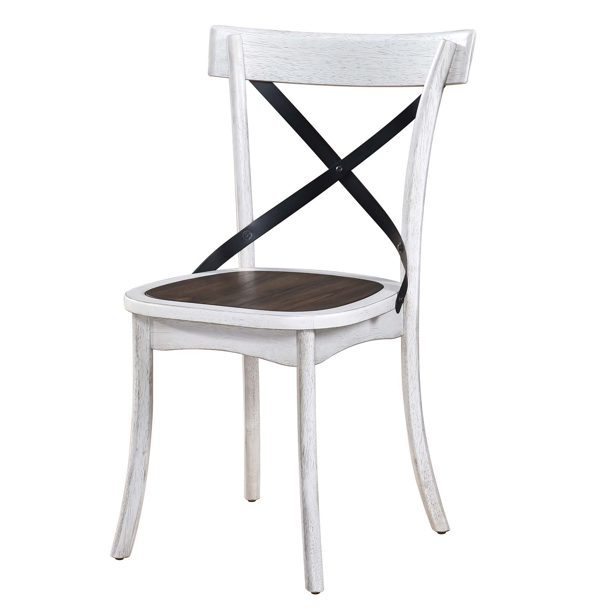 2 Pieces Set Dining Side Chair Rustic Modern Farmhouse Design Retro Design With Metal X Design - Antique Dark Oak / Antique White