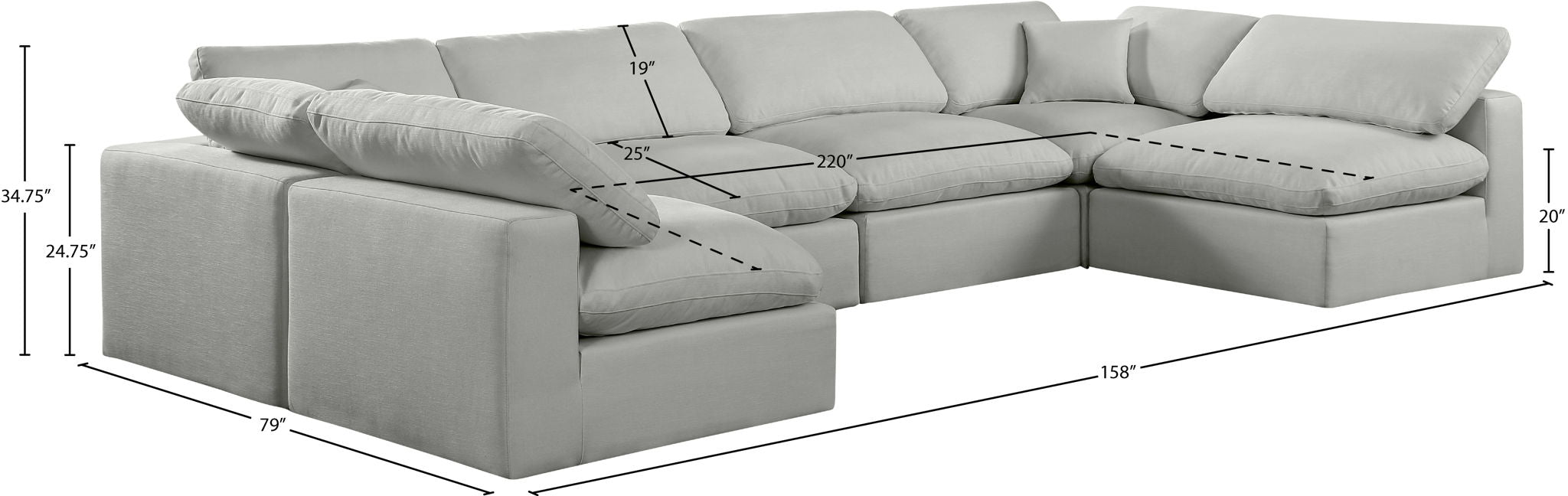 Comfy - 6 Piece Linen Modular Armless Sectional