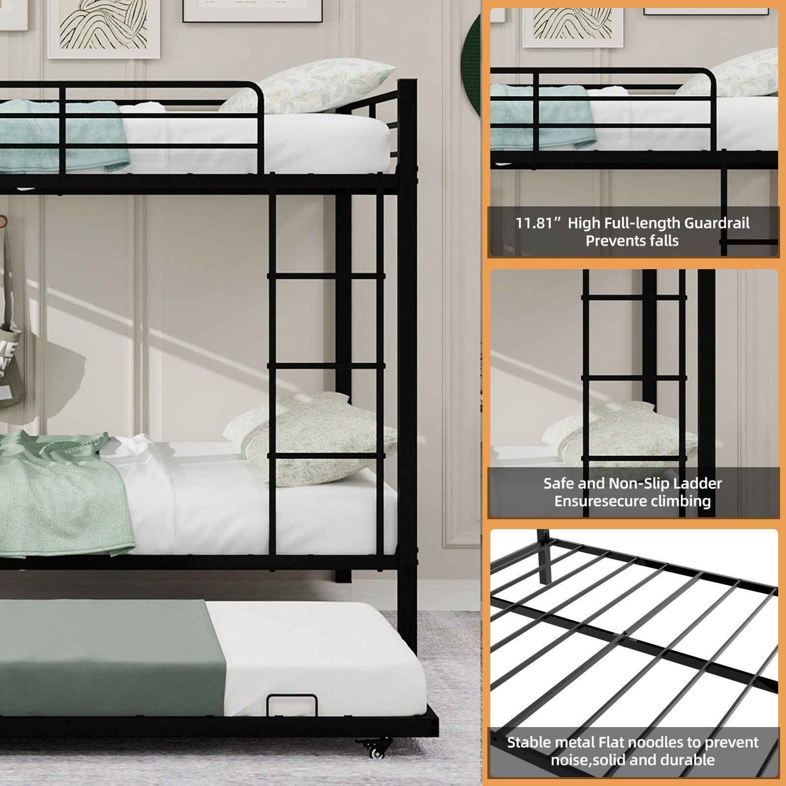 Bunk Bed For Kids, Convertible Frame With Ladders & Guardrail