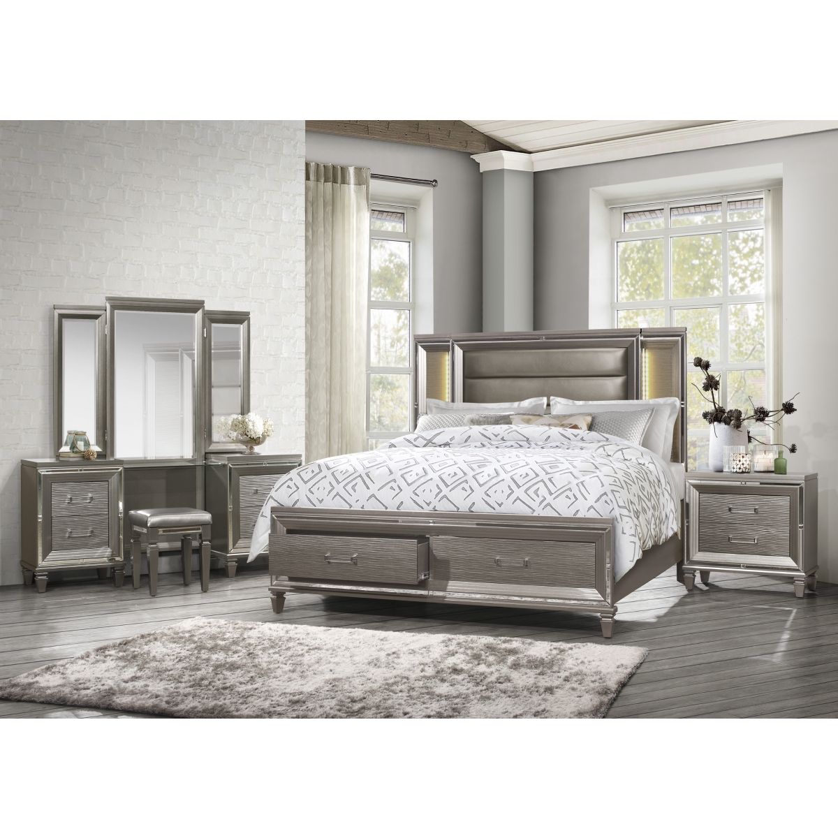Tamsin - Platform Bed With Footboard Storage, LED Lighting