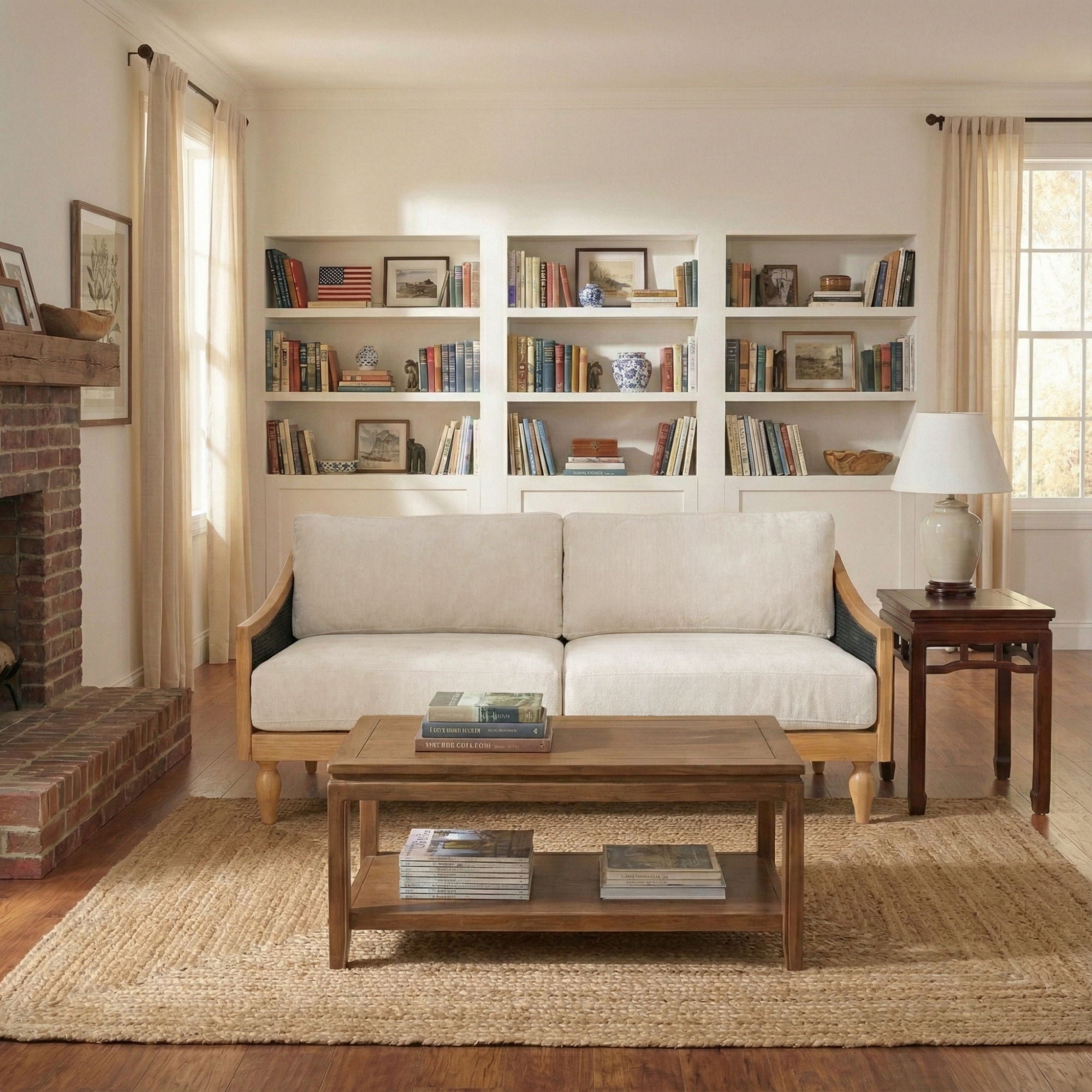 3 Seater Sofa With Rattan Armrests