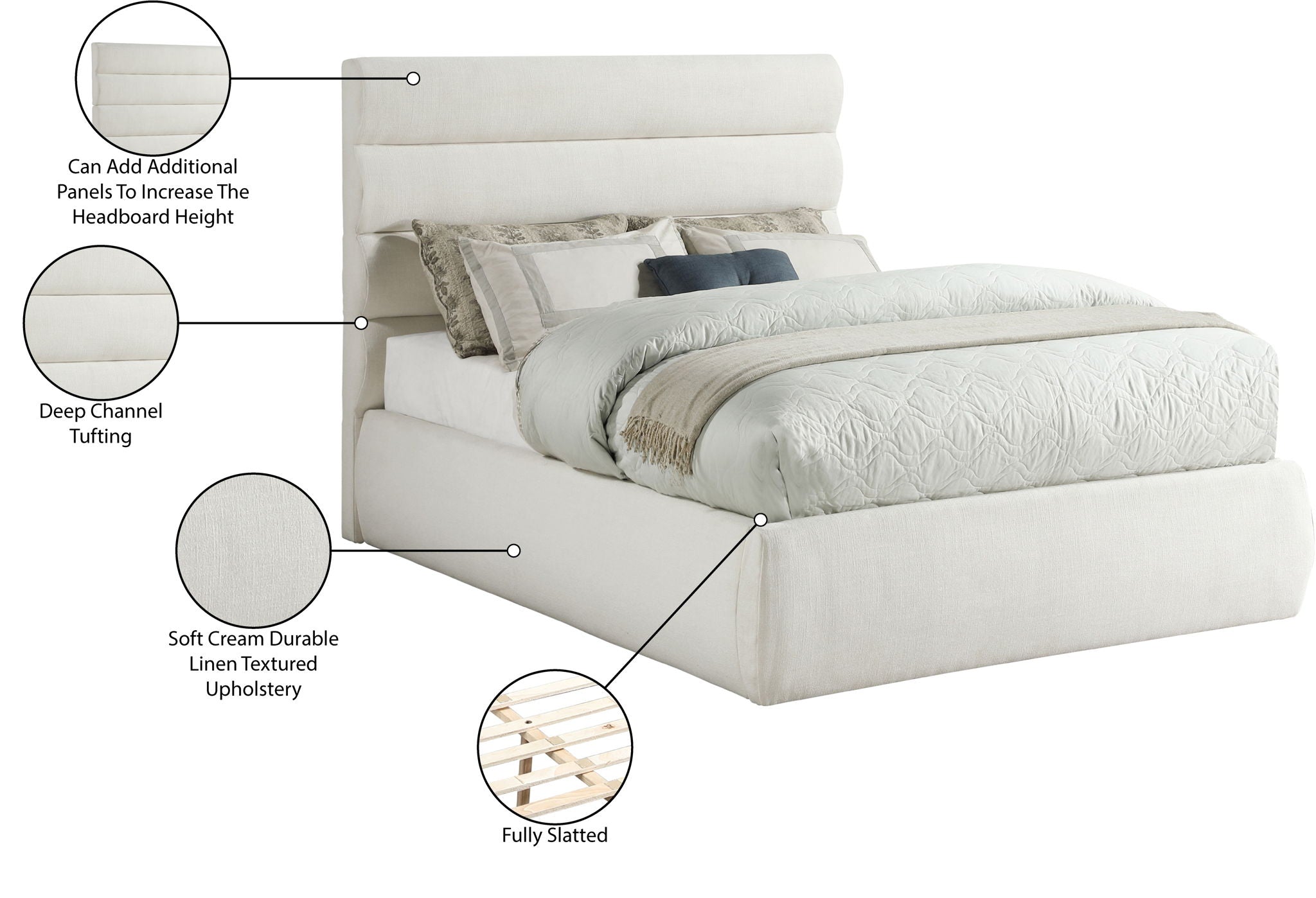 Adam - Linen Fabric Bed With 52" Headboard
