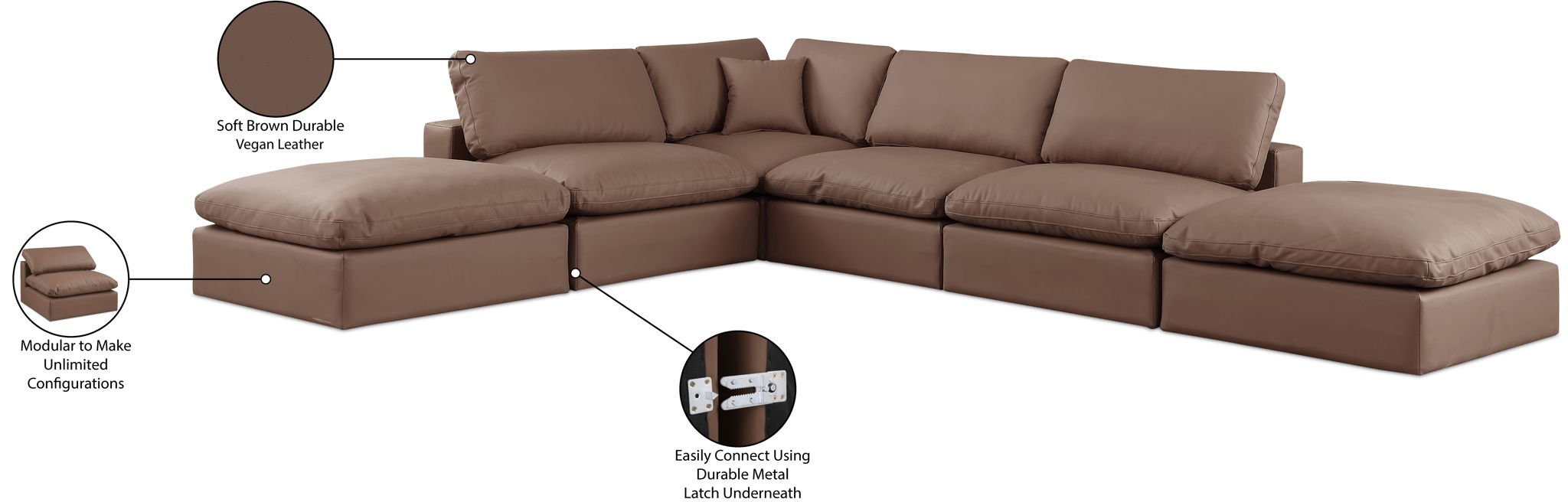 Comfy - 6 Piece Faux Leather Modular Sectional