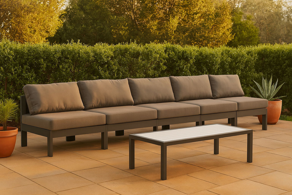 Nizuc - Outdoor Patio 5 Seat Modular Armless Sofa With Gray Frame