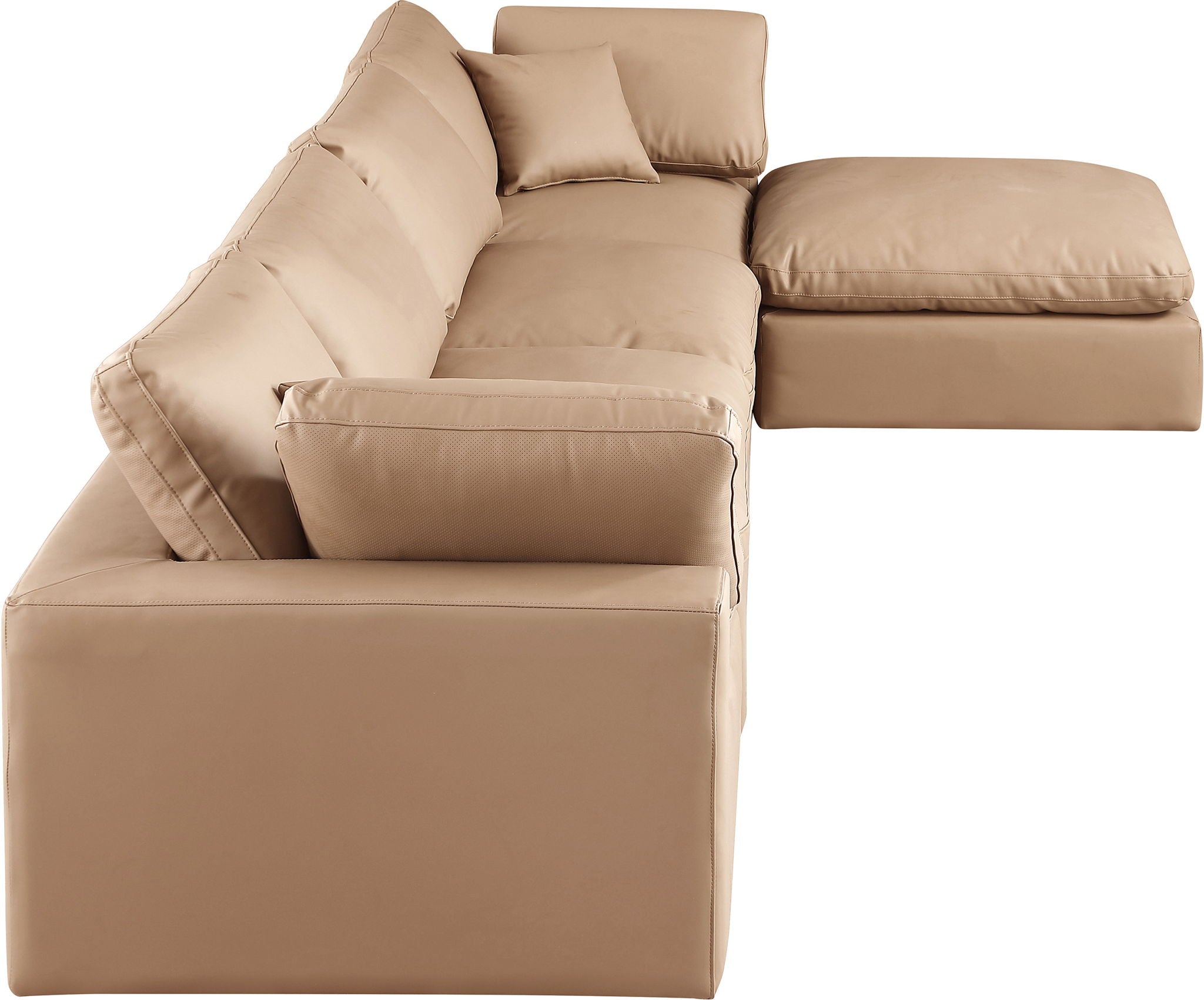 Comfy - 5 Piece Faux Leather Modular Sectional With Chaise - Tan