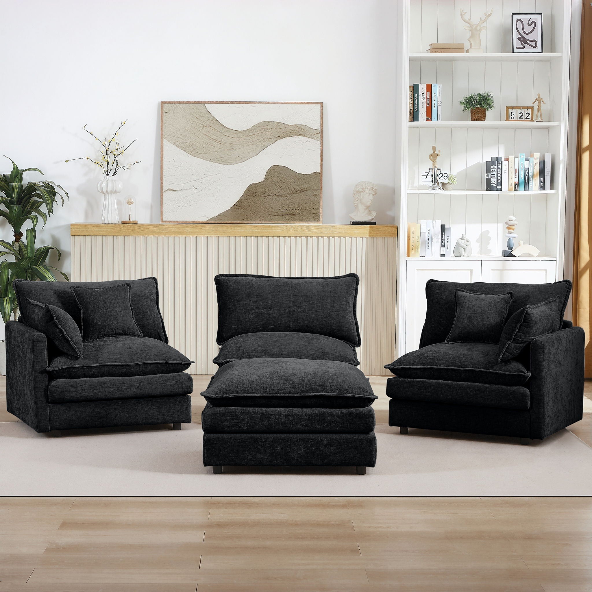 L Shaped Modular Sectional Sofa With Movable Ottoman, 3 Seater Comfortable Seating