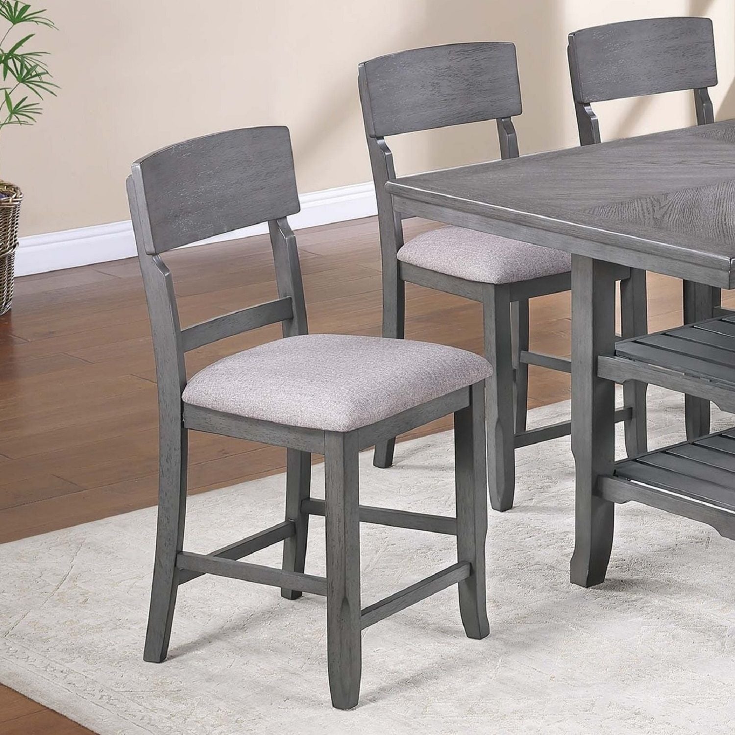7 Piece Counter Height Dining Set With Storage Shelves, Table & 6 High Chairs - Gray