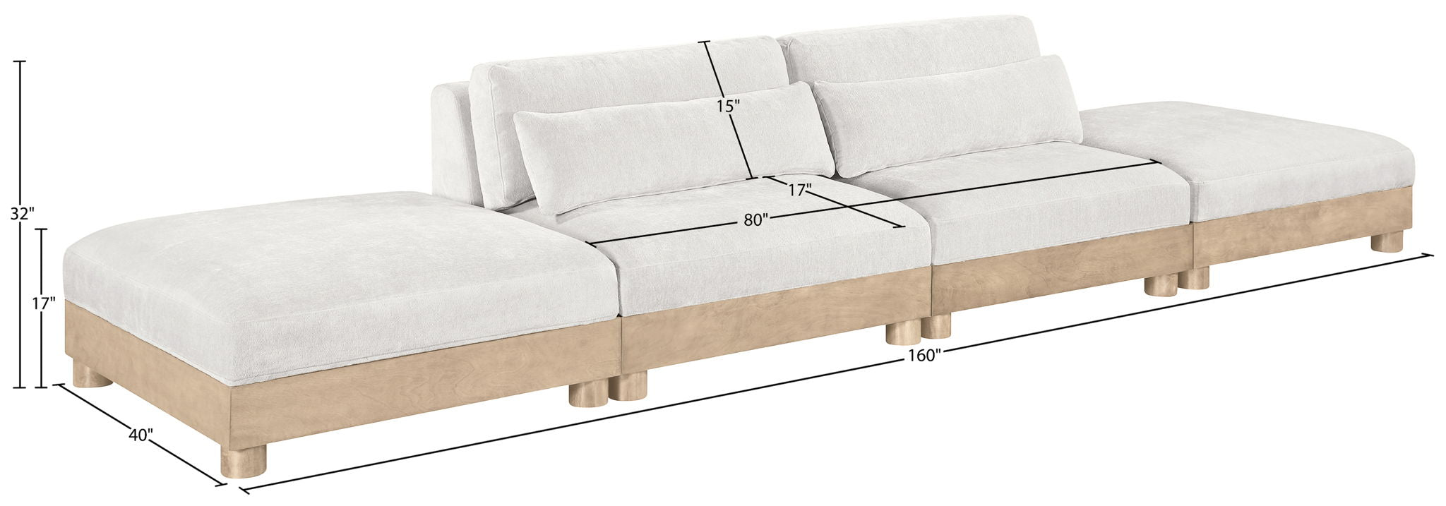 Turin - Chenille Fabric Upholstered Modular Sectional - White