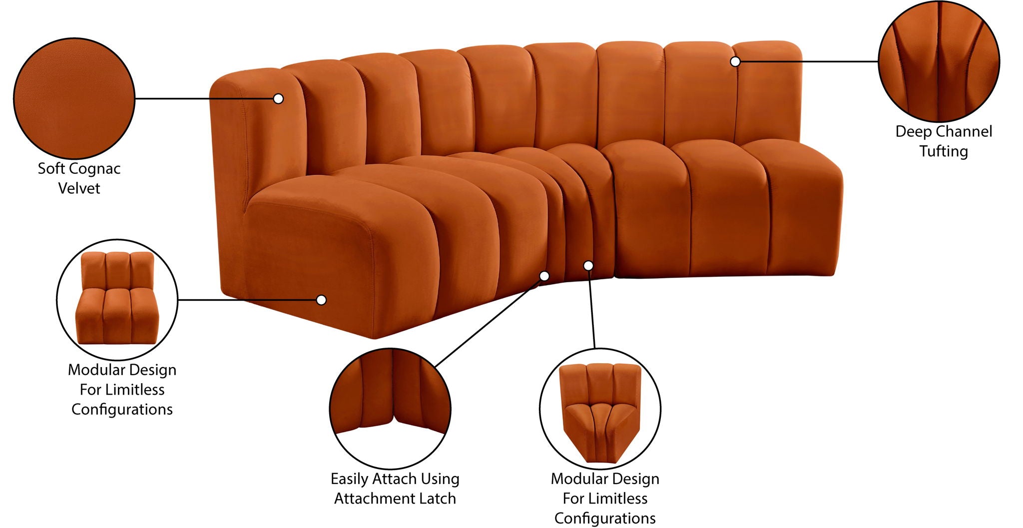 Arc - Velvet 3 Piece Modular Corner Sofa