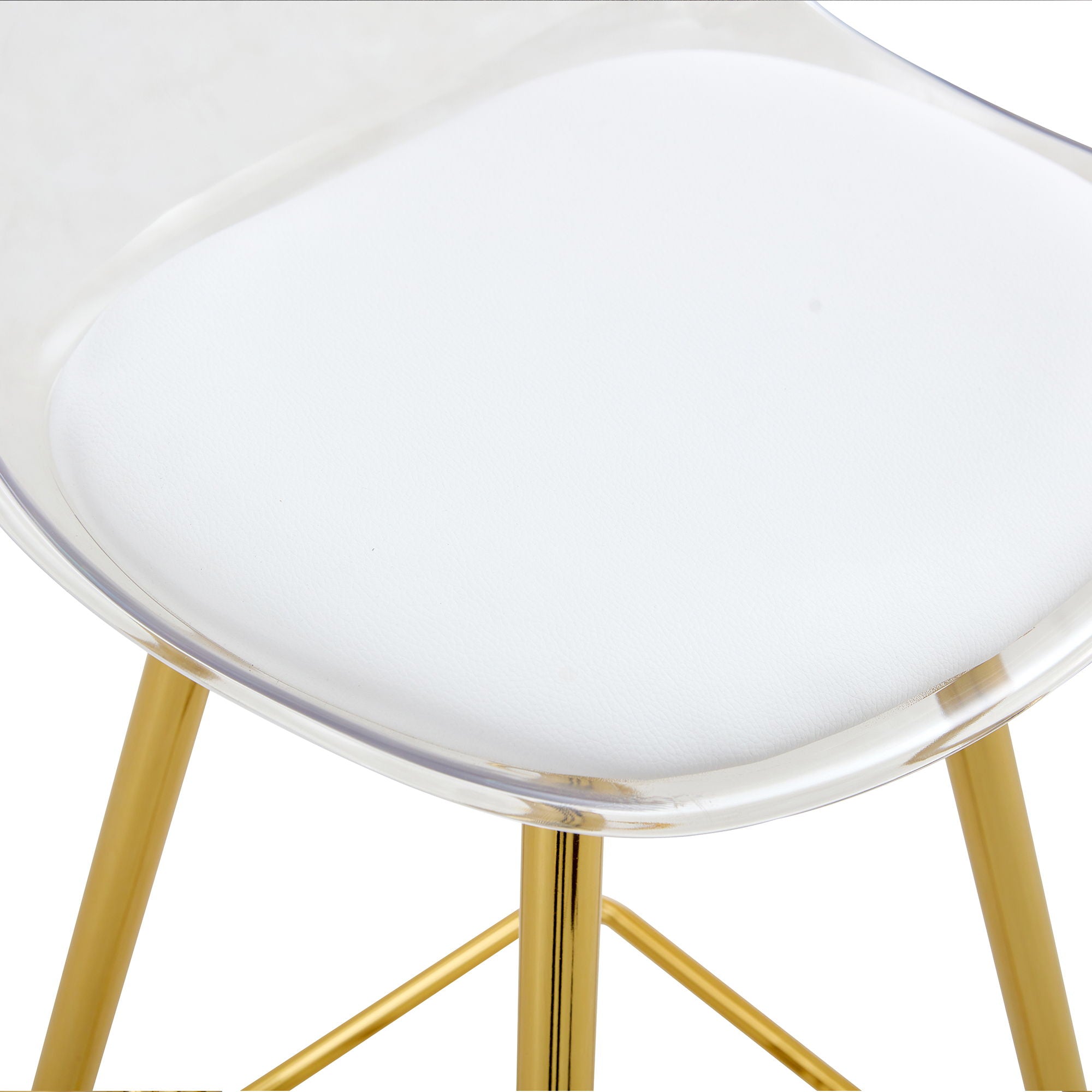 Stylish Upholstered Bar Chairs With Metal Legs For Dining Room Kitchen And Terrace - White / Gold