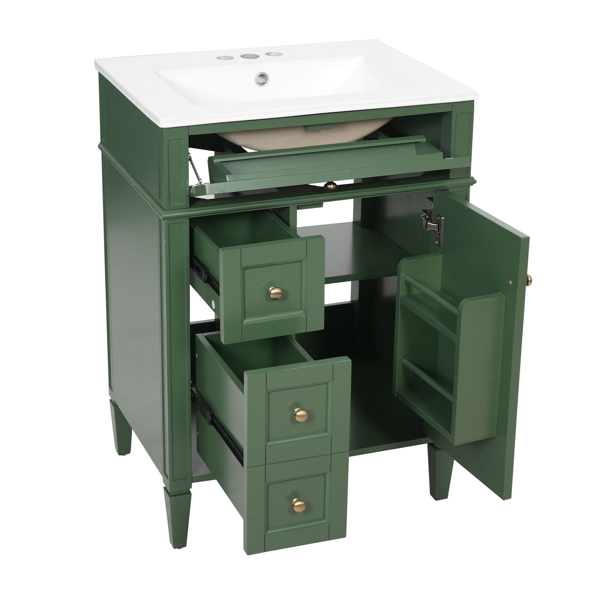 Bathroom Vanity With Top Sink, Storage Cabinet With 2 Drawers And Tip-Out Drawer