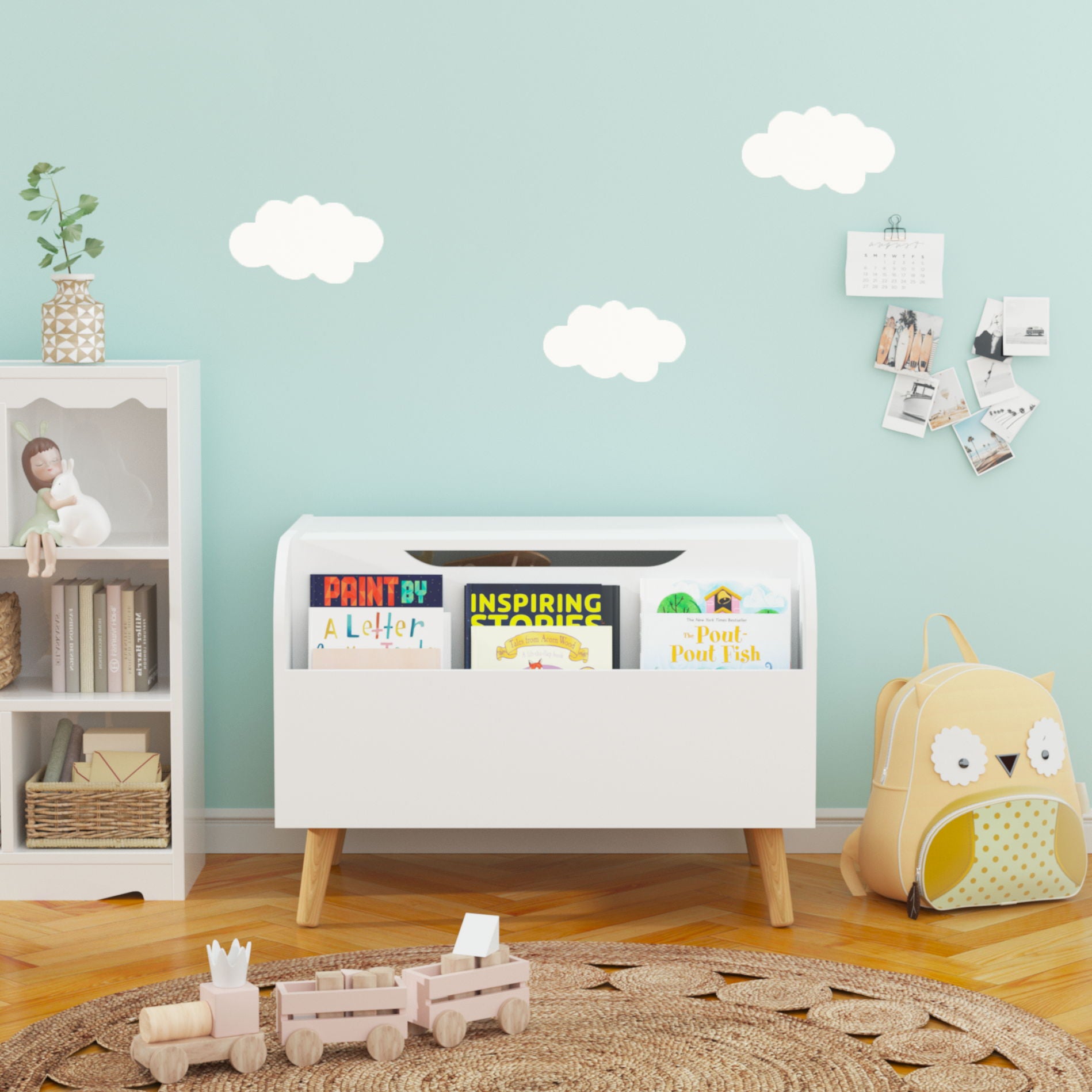 Toy Box With Front Bookshelf, Flip Top Lid, Safety Hinge For Kids Room Organization - White