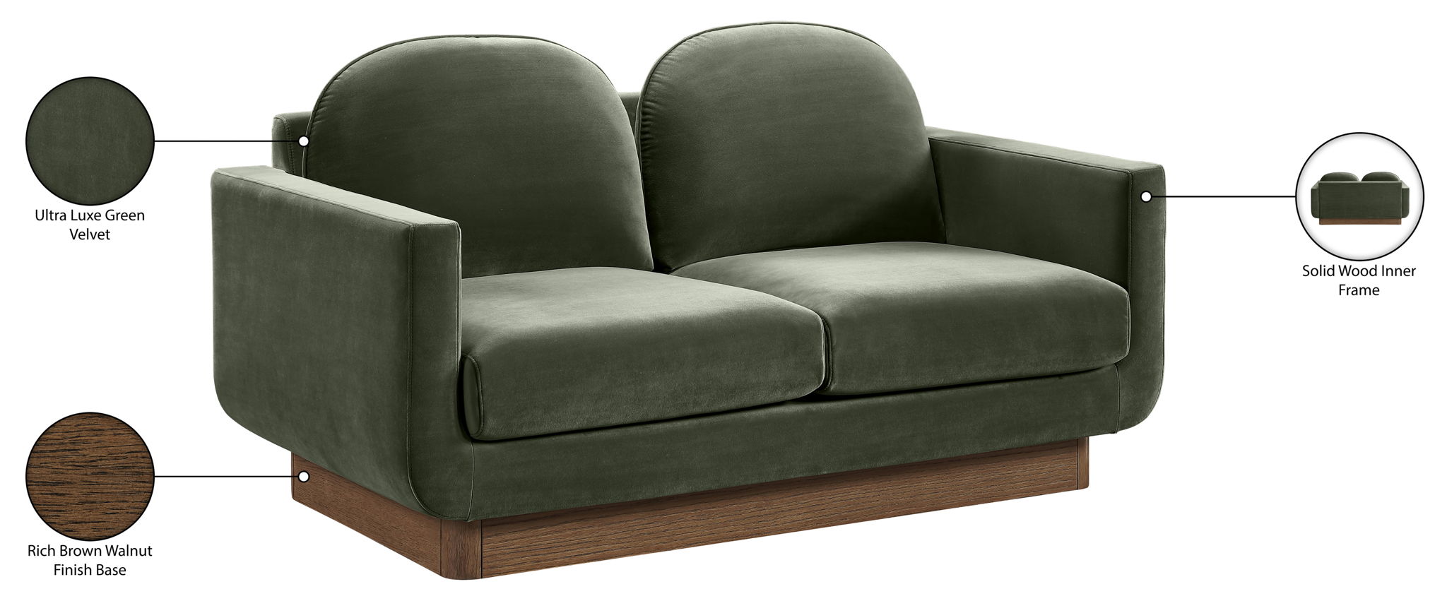 Diviento - Velvet Performance Fabric Upholstered Loveseat