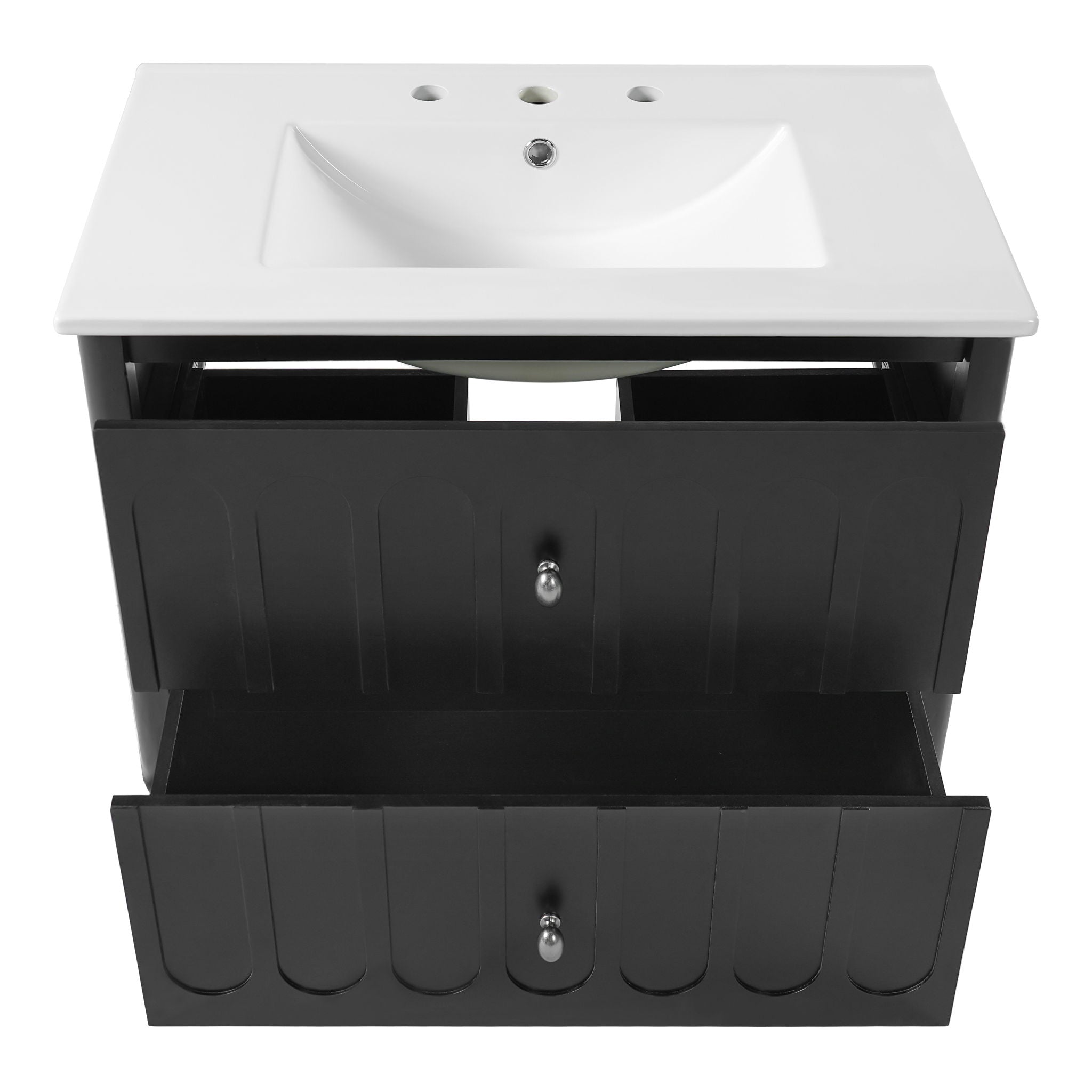 Floating Bathroom Vanity With Oval Knobs & Round Edge, Soft Close Drawer Slides
