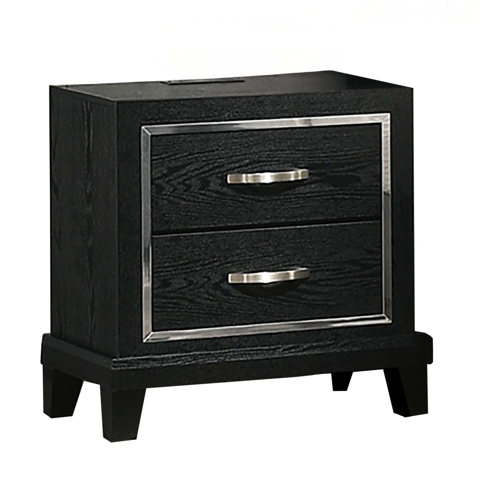 Nightstand With USB Port, Tapered Legs - Black