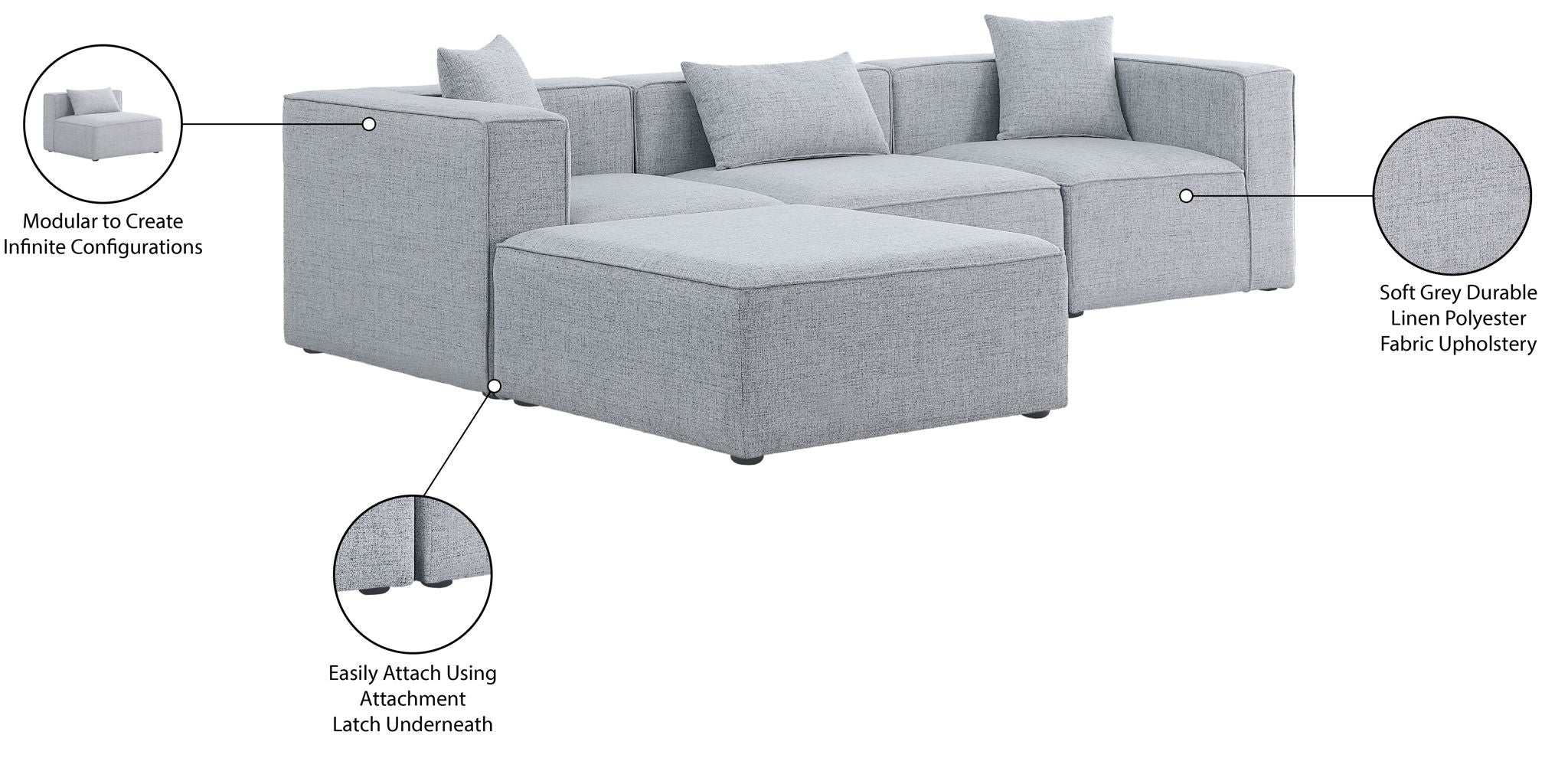Cube - Linen 4 Piece Modular Sectional With Chaise