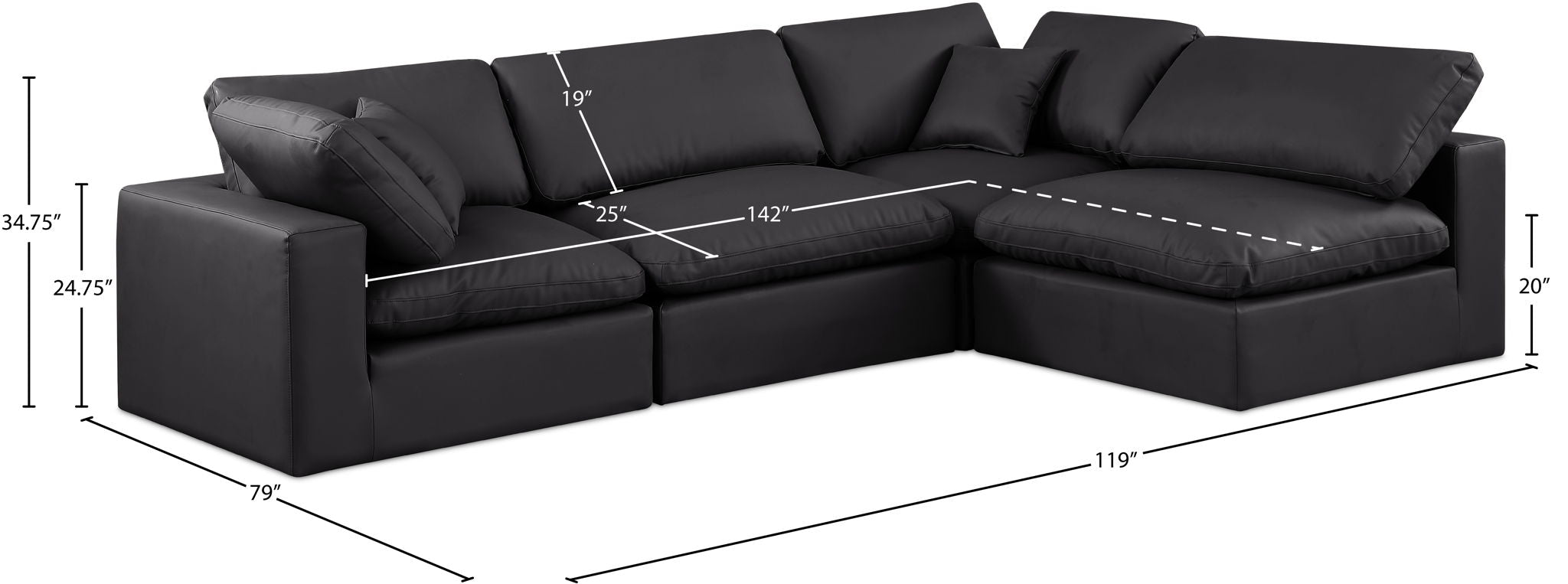 Comfy - 4 Piece Faux Leather Modular Armless Sectional