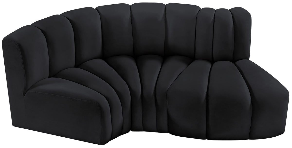 Arc - Velvet 3 Piece Modular L-Shaped Sofa