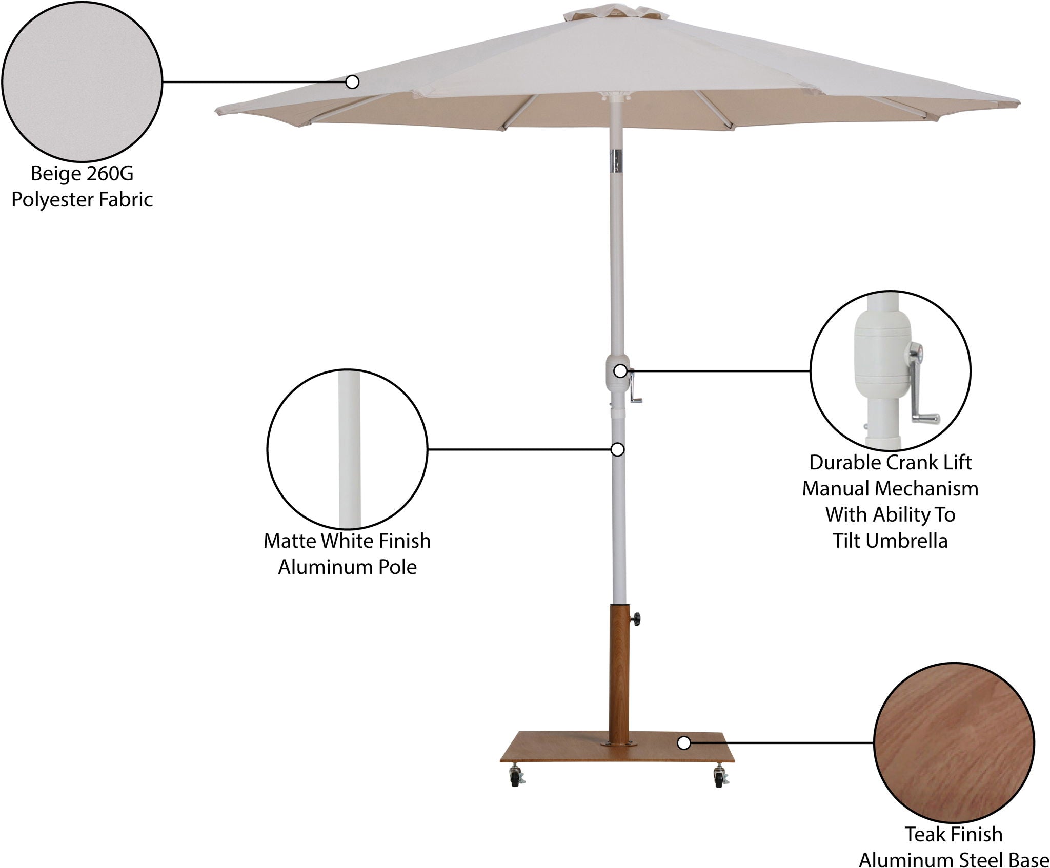 Fiji - Aluminum Patio Umbrella With Square Teak And White Base