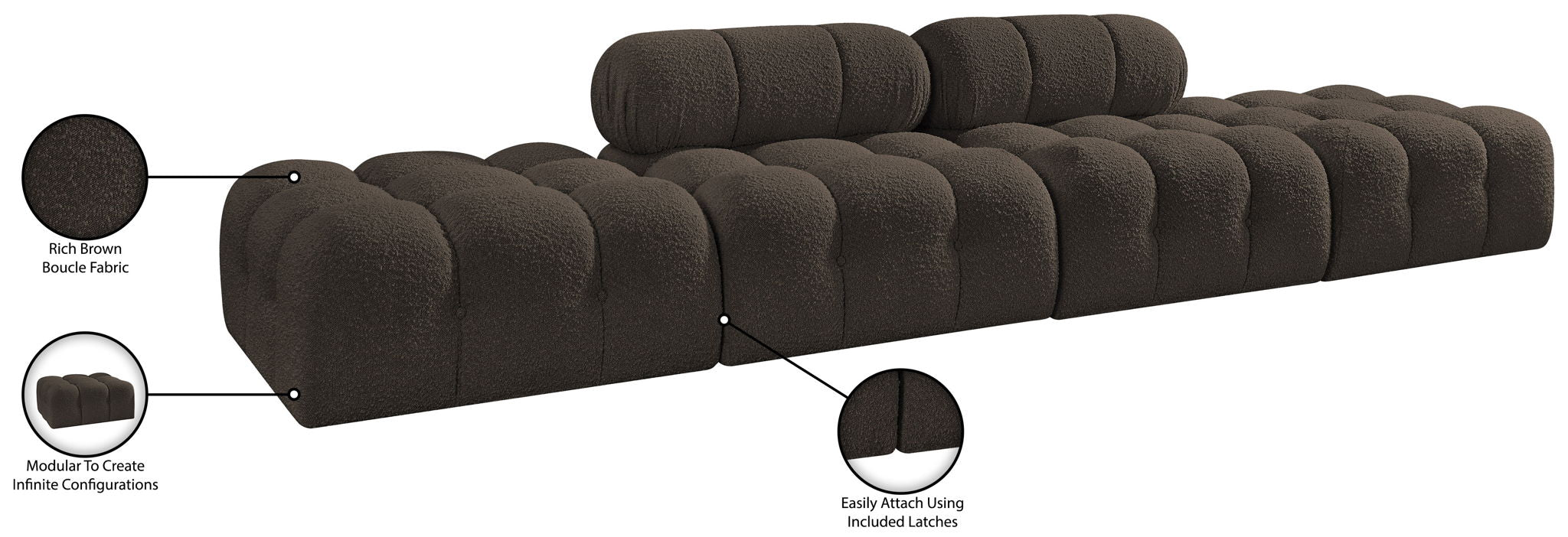Ames - 4 Piece Boucle Upholstered Modular Sofa With 2 Backless Seats