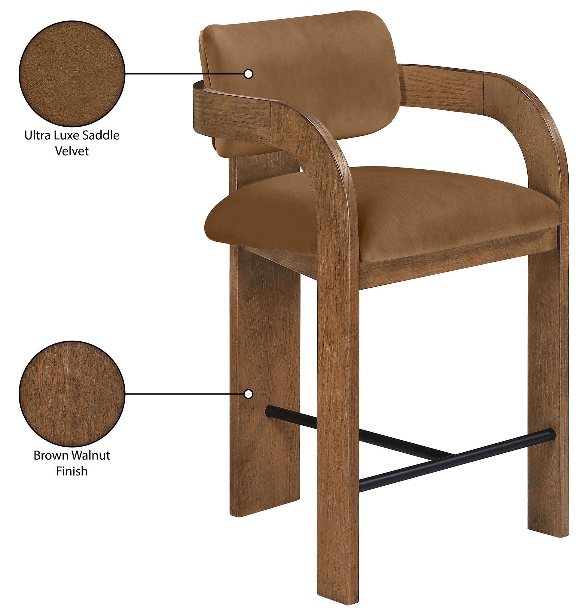 Cedra - Velvet Performance Fabric Upholstered Counter Stool - Brown Frame